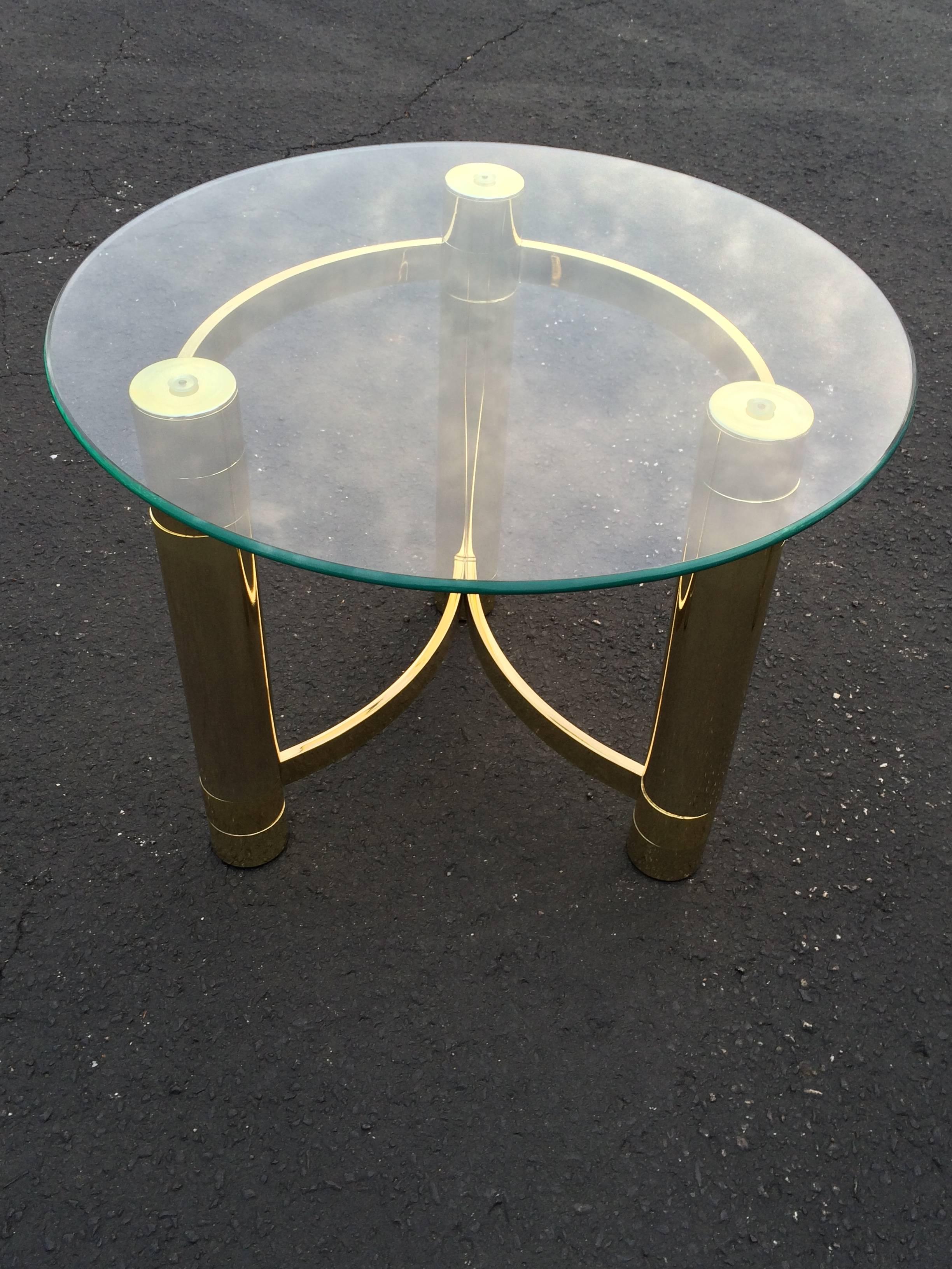 Late 20th Century Hollywood Regency Brass and Glass Side Table