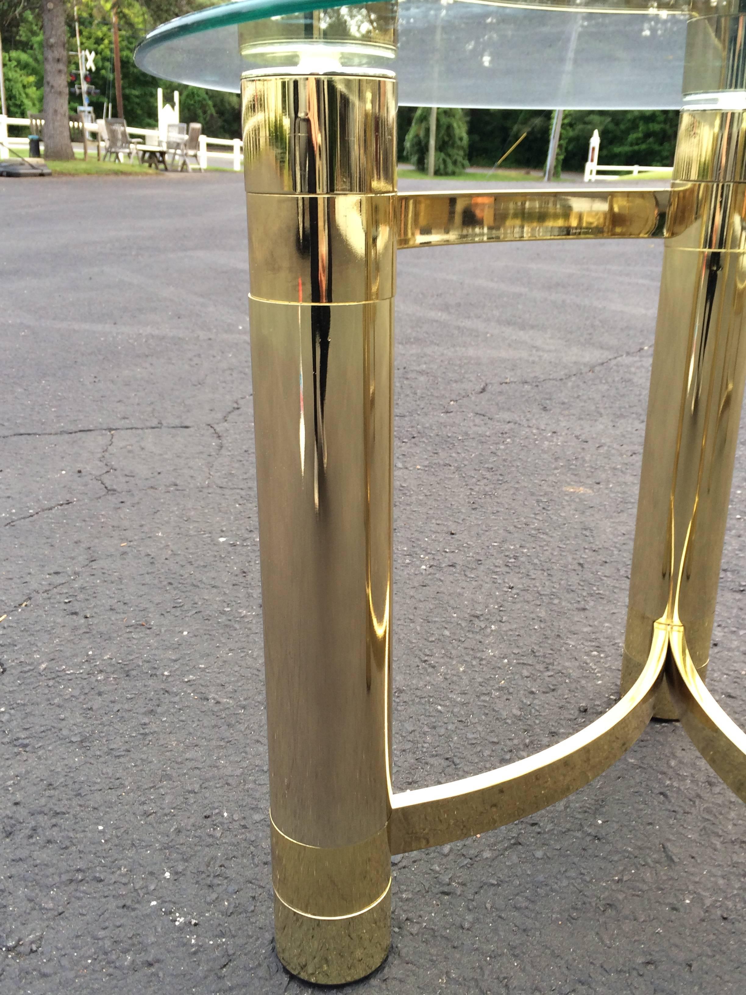 Plated Hollywood Regency Brass and Glass Side Table