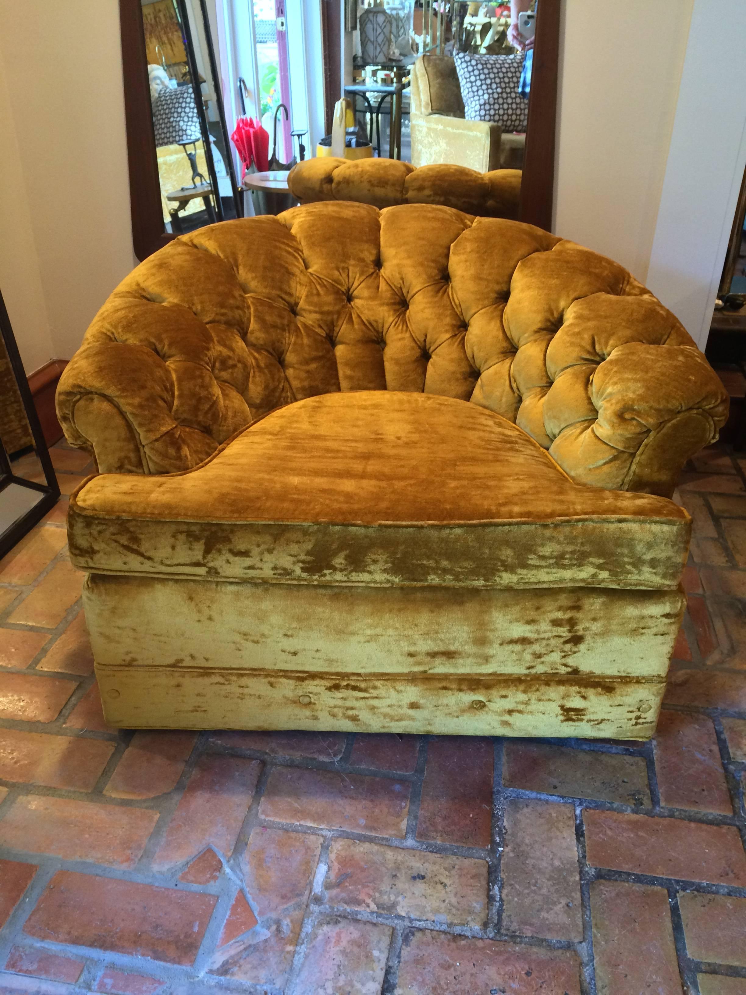 vintage yellow velvet chair