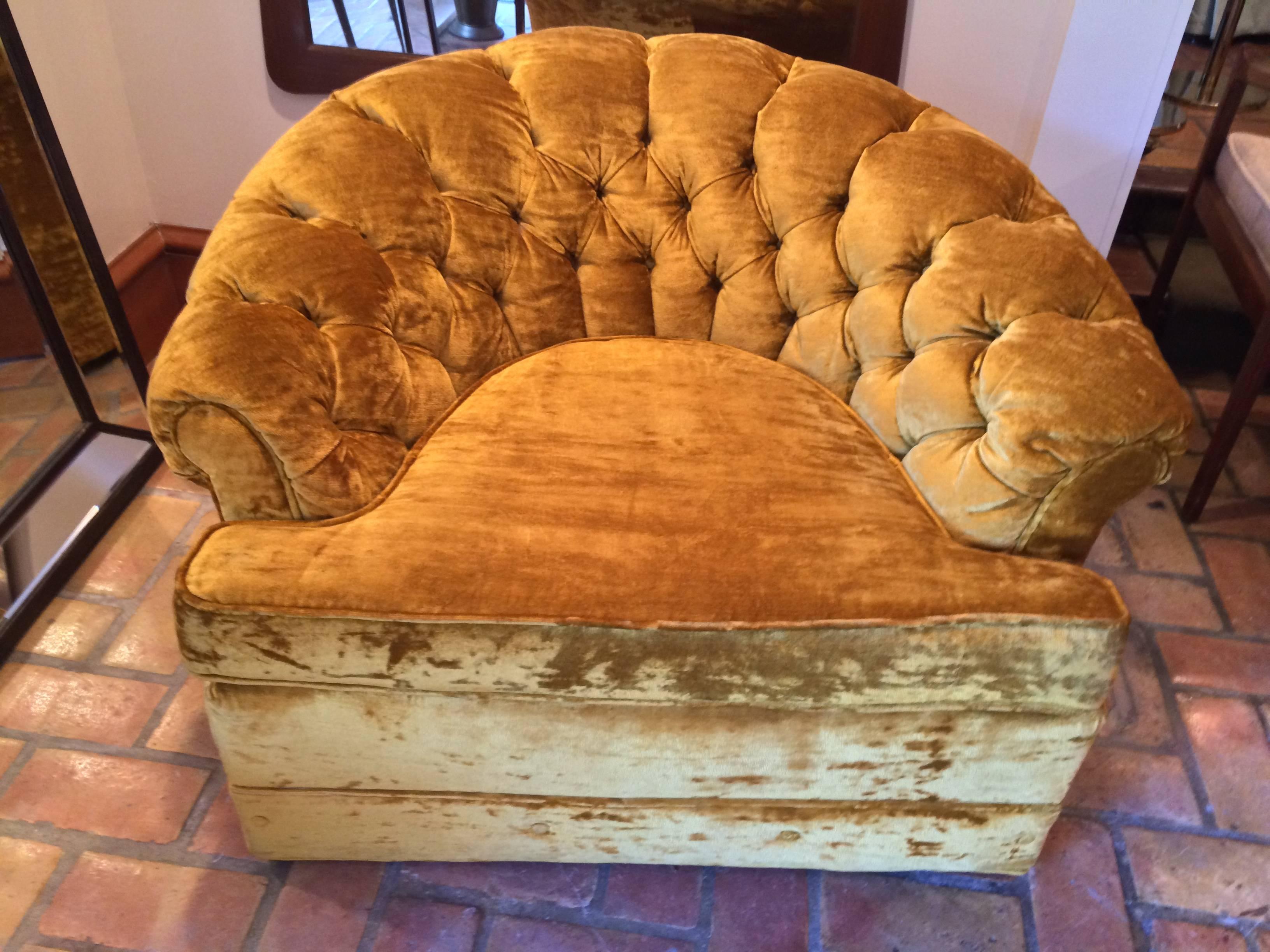 Hollywood Regency Crushed Velvet Club Chair In Good Condition In Redding, CT