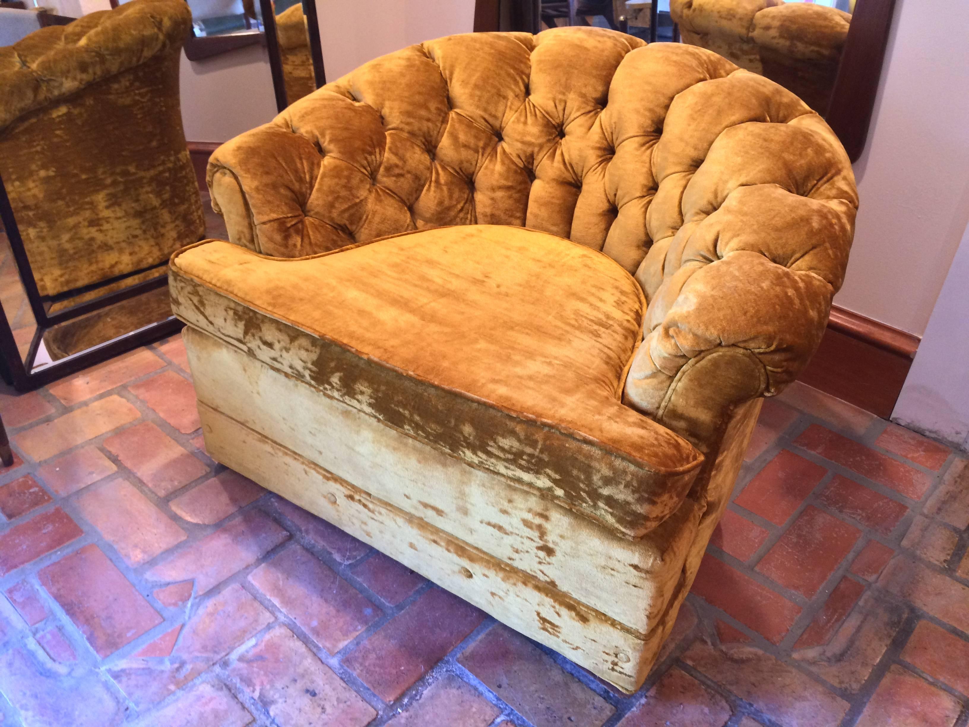 Mid-20th Century Hollywood Regency Crushed Velvet Club Chair