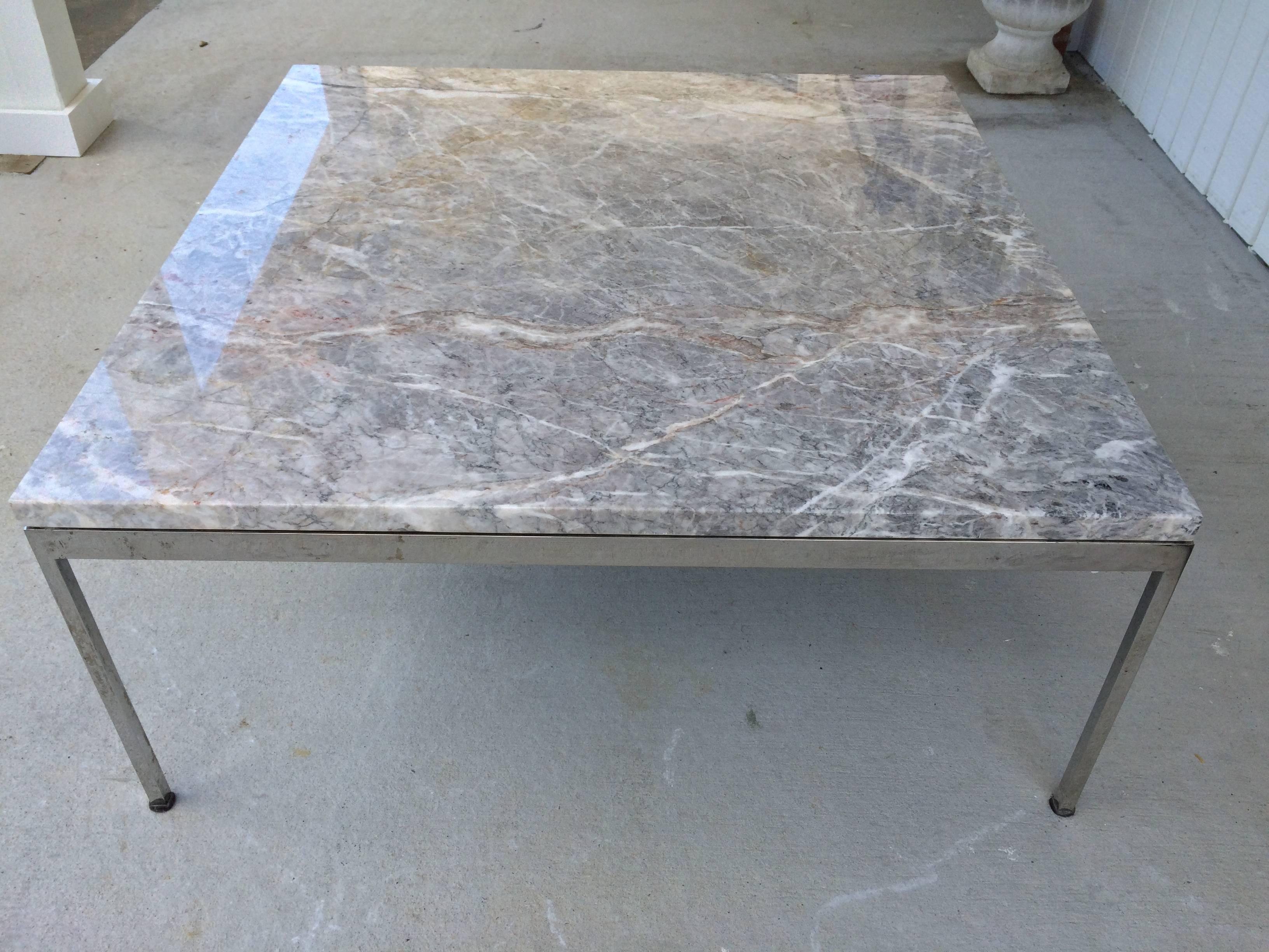 Mid-Century Modern Sleek Chrome and Marble Coffee Table