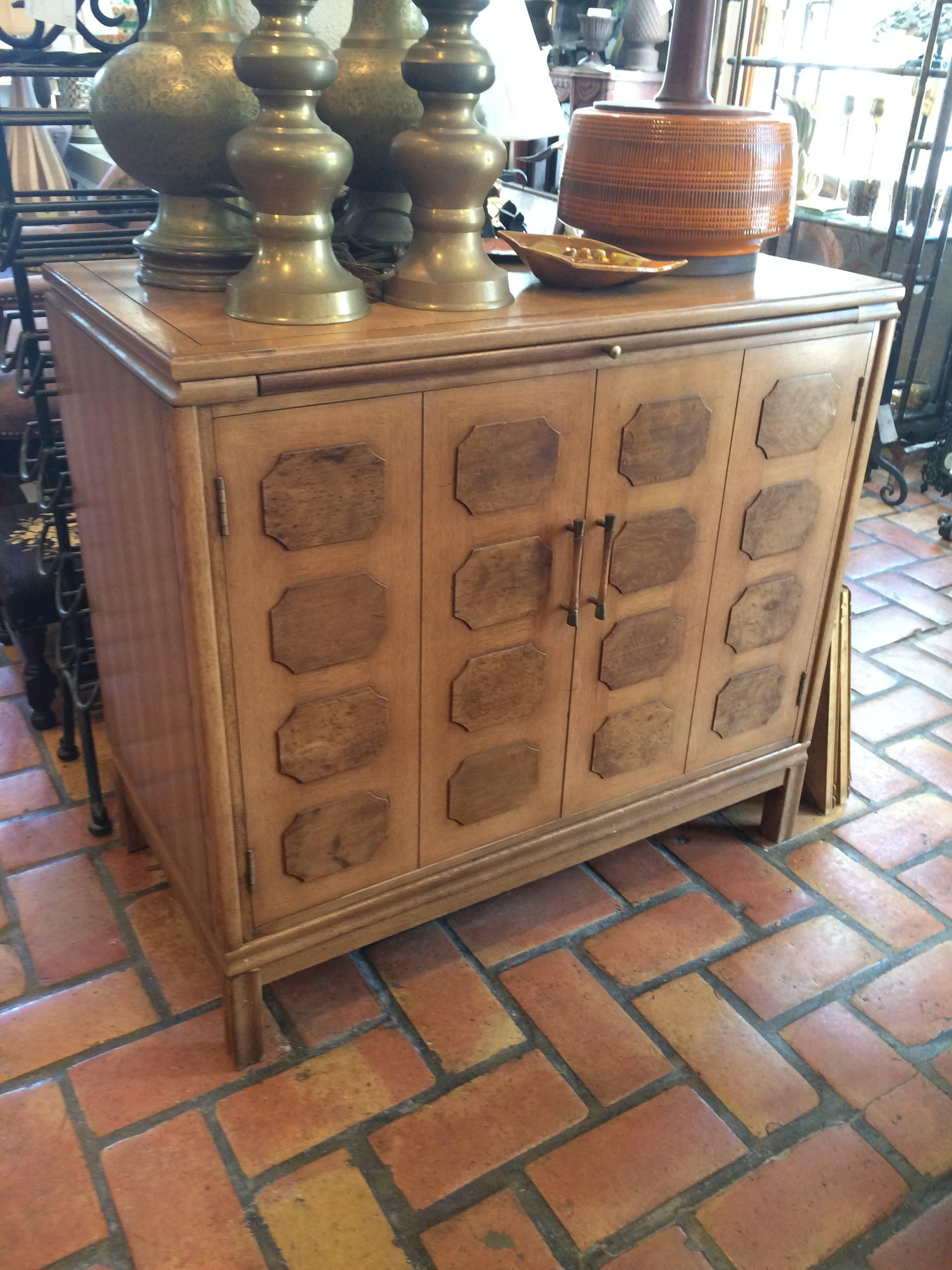 Paneled Mid-Century Bar Cabinet In Excellent Condition In Redding, CT
