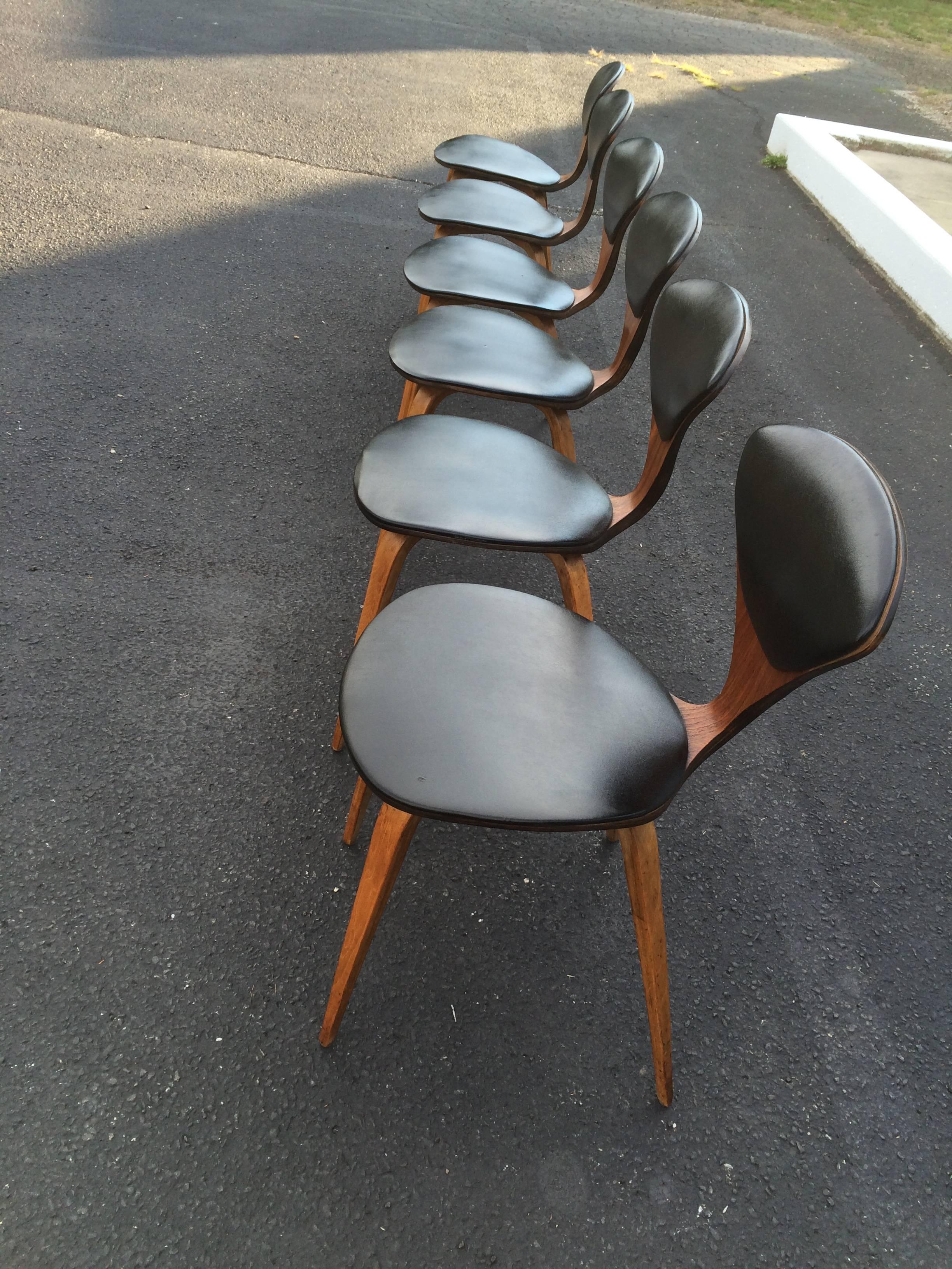 Mid-20th Century Set of Six Norman Cherner Dining Chairs for Plycraft