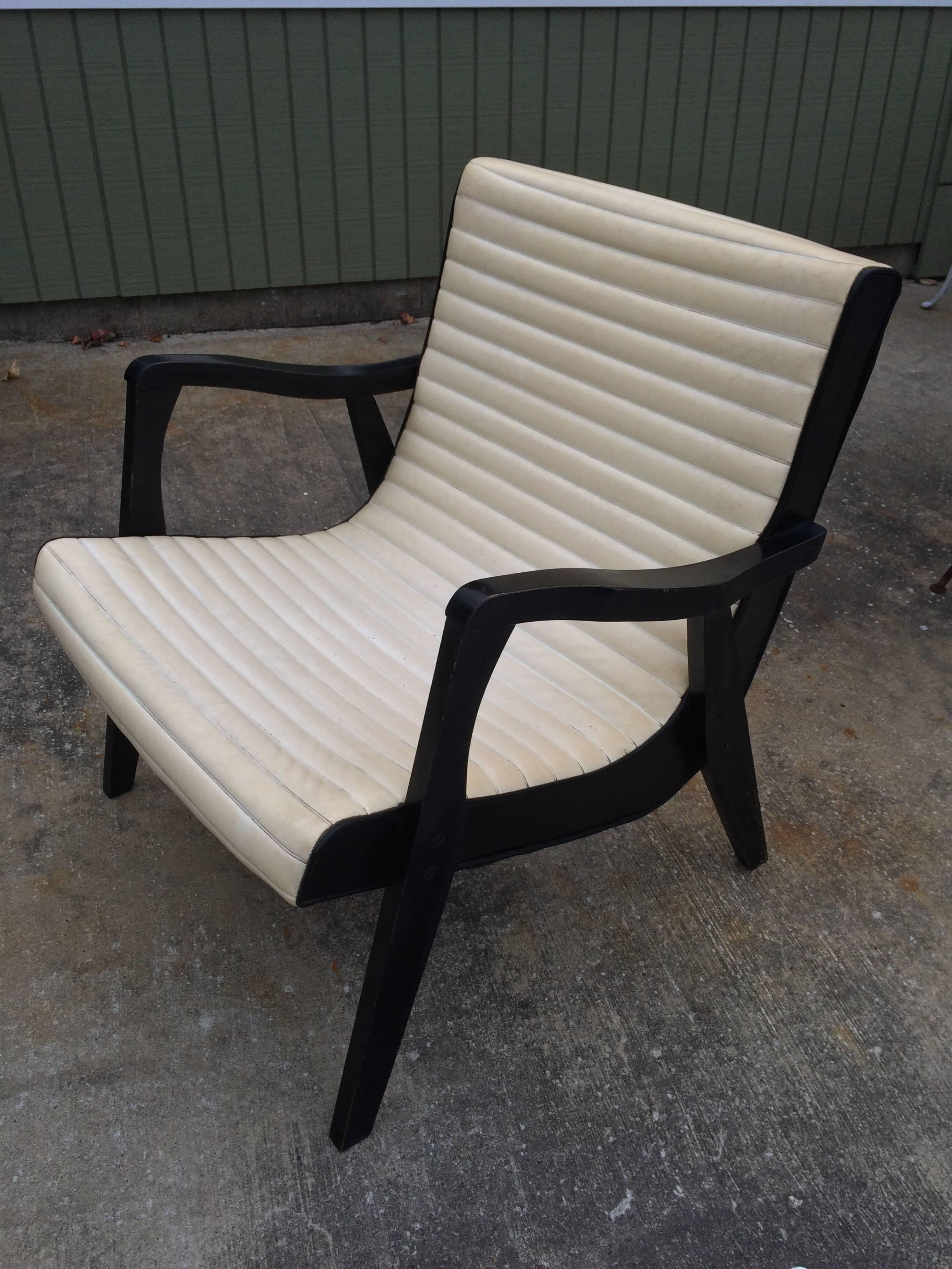 Mid-Century Modern Mid-Century Black and Ivory Vinyl Lounge Chair