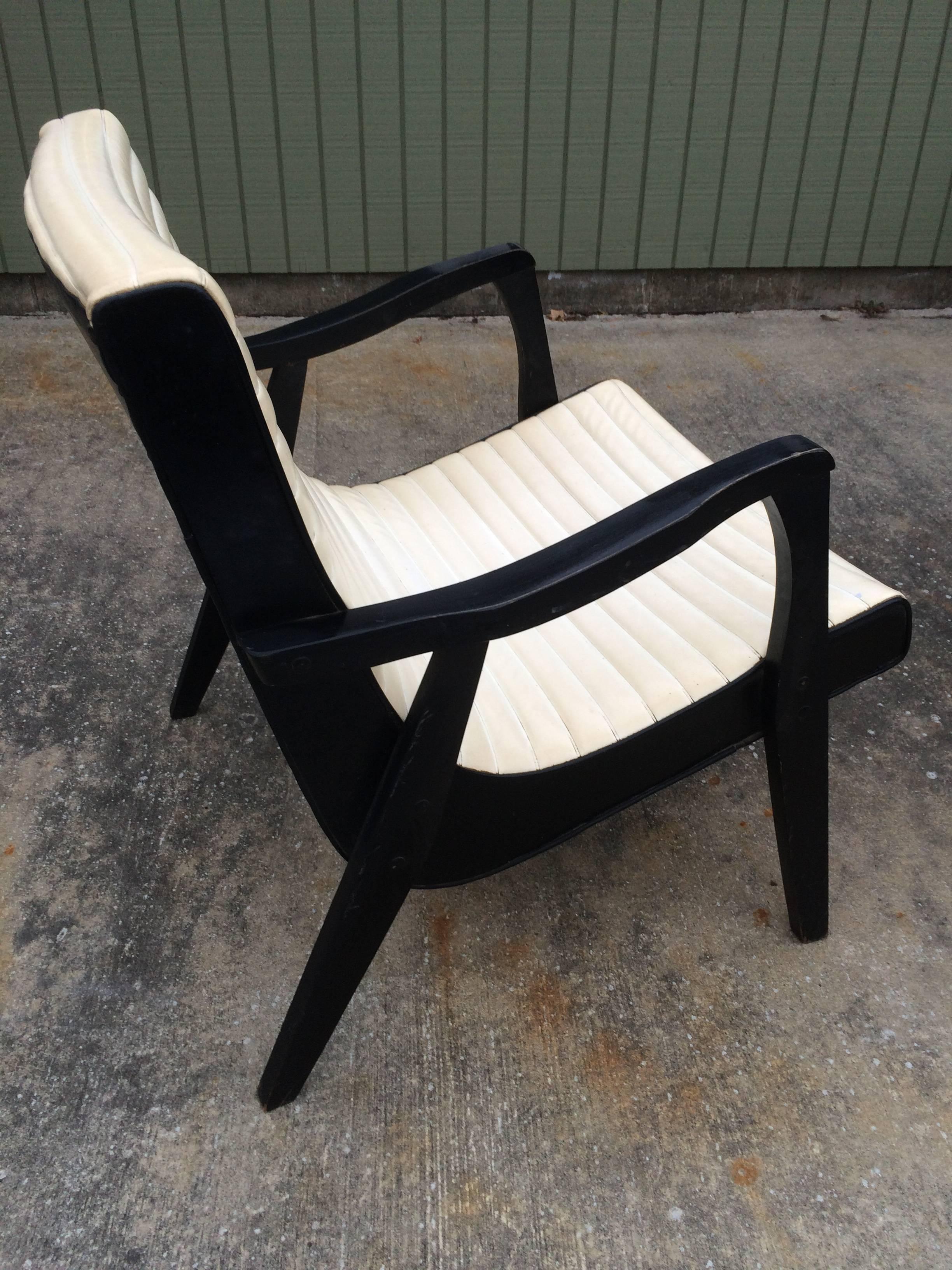 Mid-Century Black and Ivory Vinyl Lounge Chair 4