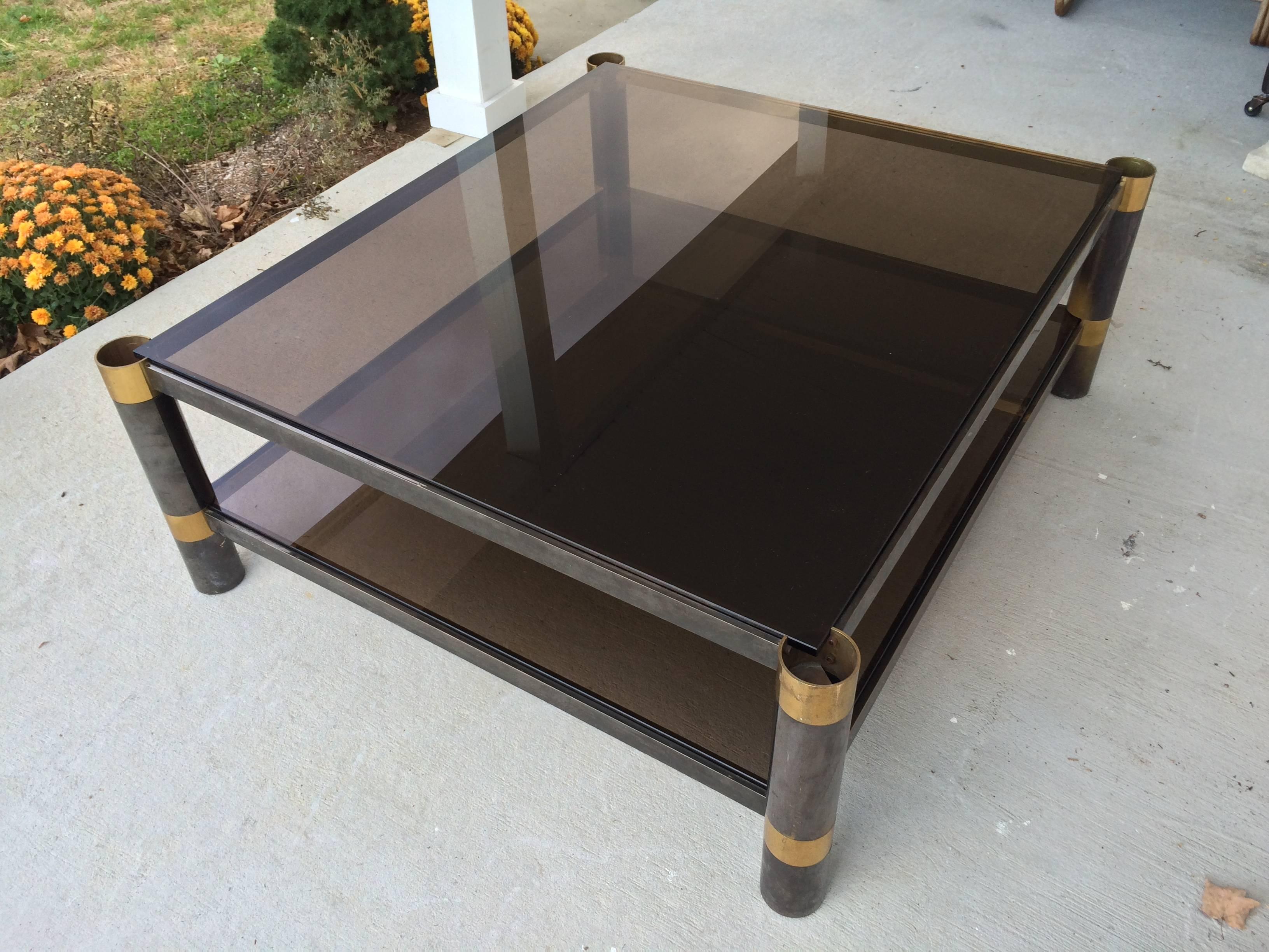 Signed Karl Springer Two-Tiered Smoked Glass Coffee Table 1