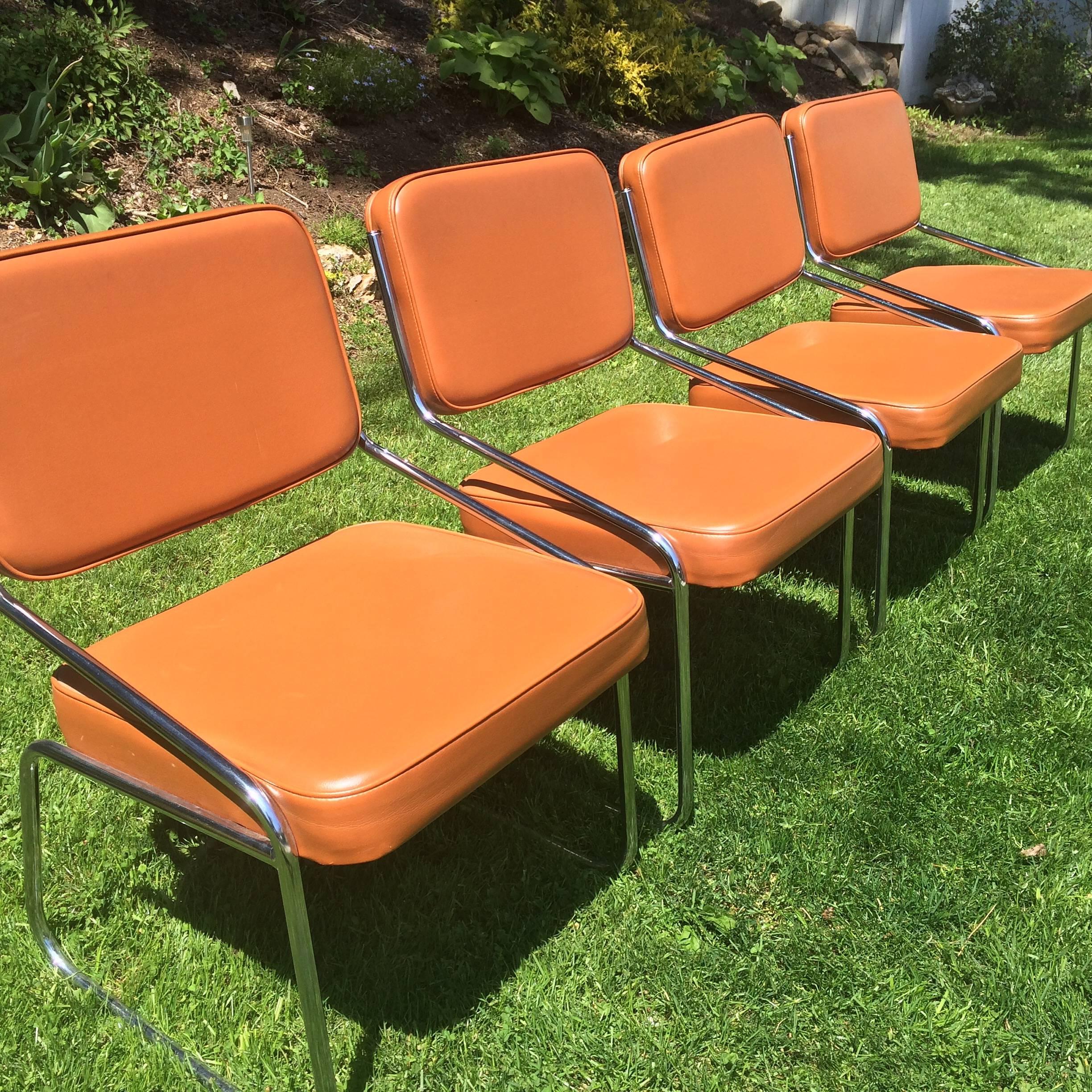 Late 20th Century Set of Four Chrome and Vinyl Chairs