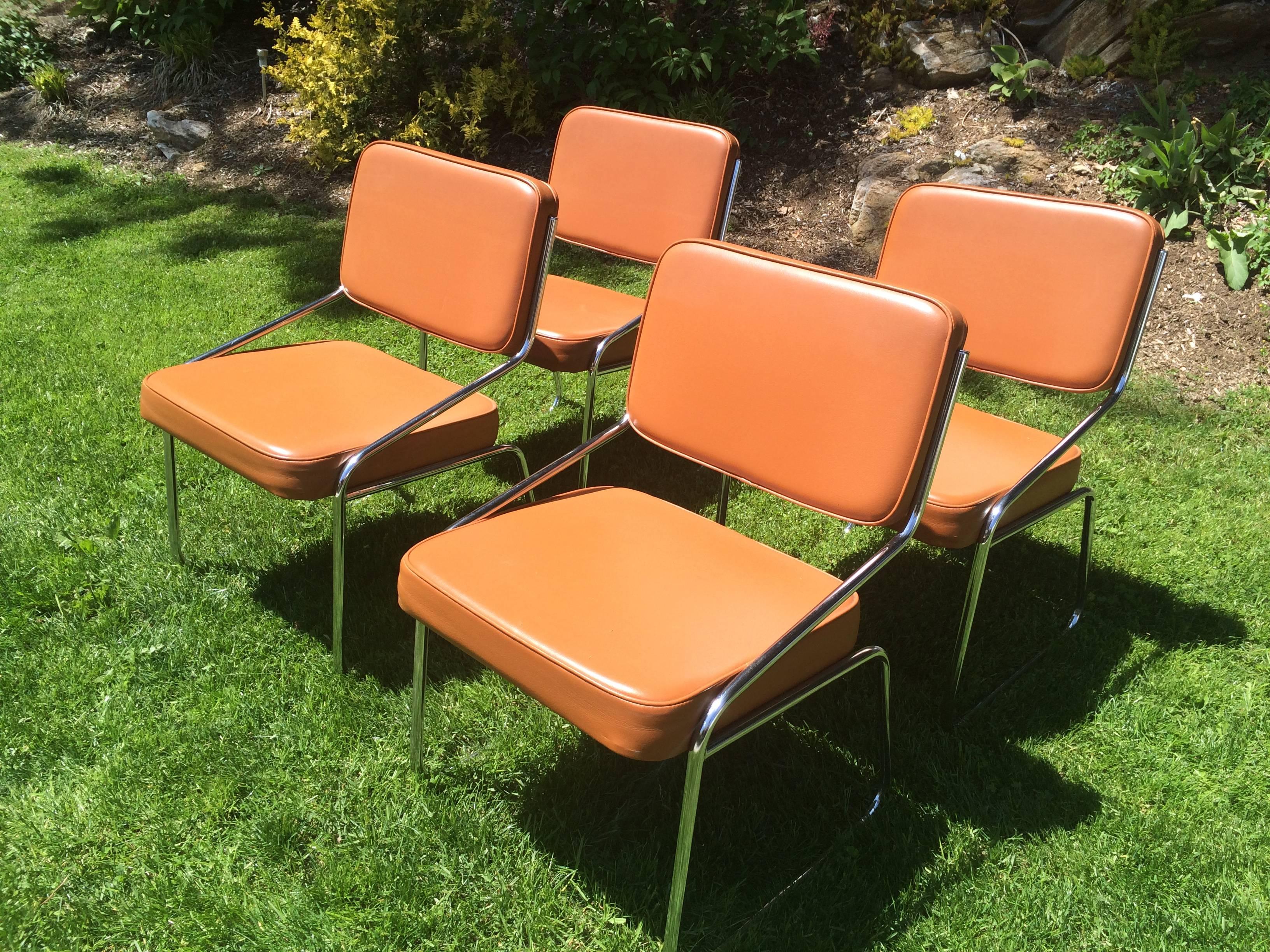 Set of Four Chrome and Vinyl Chairs 1