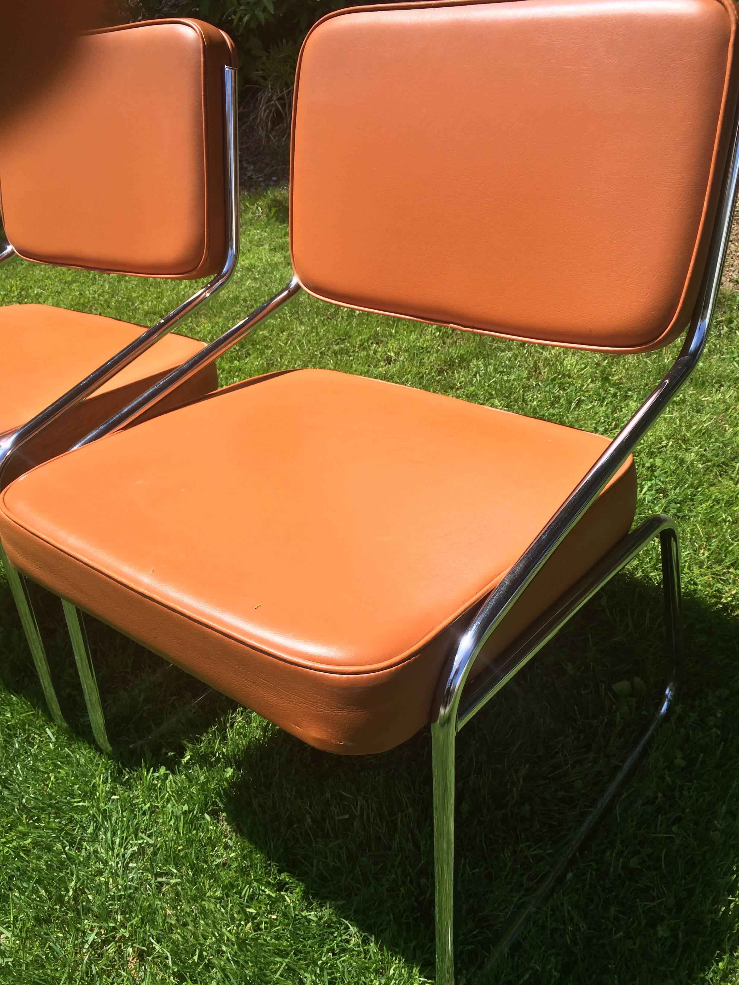 Set of Four Chrome and Vinyl Chairs 2
