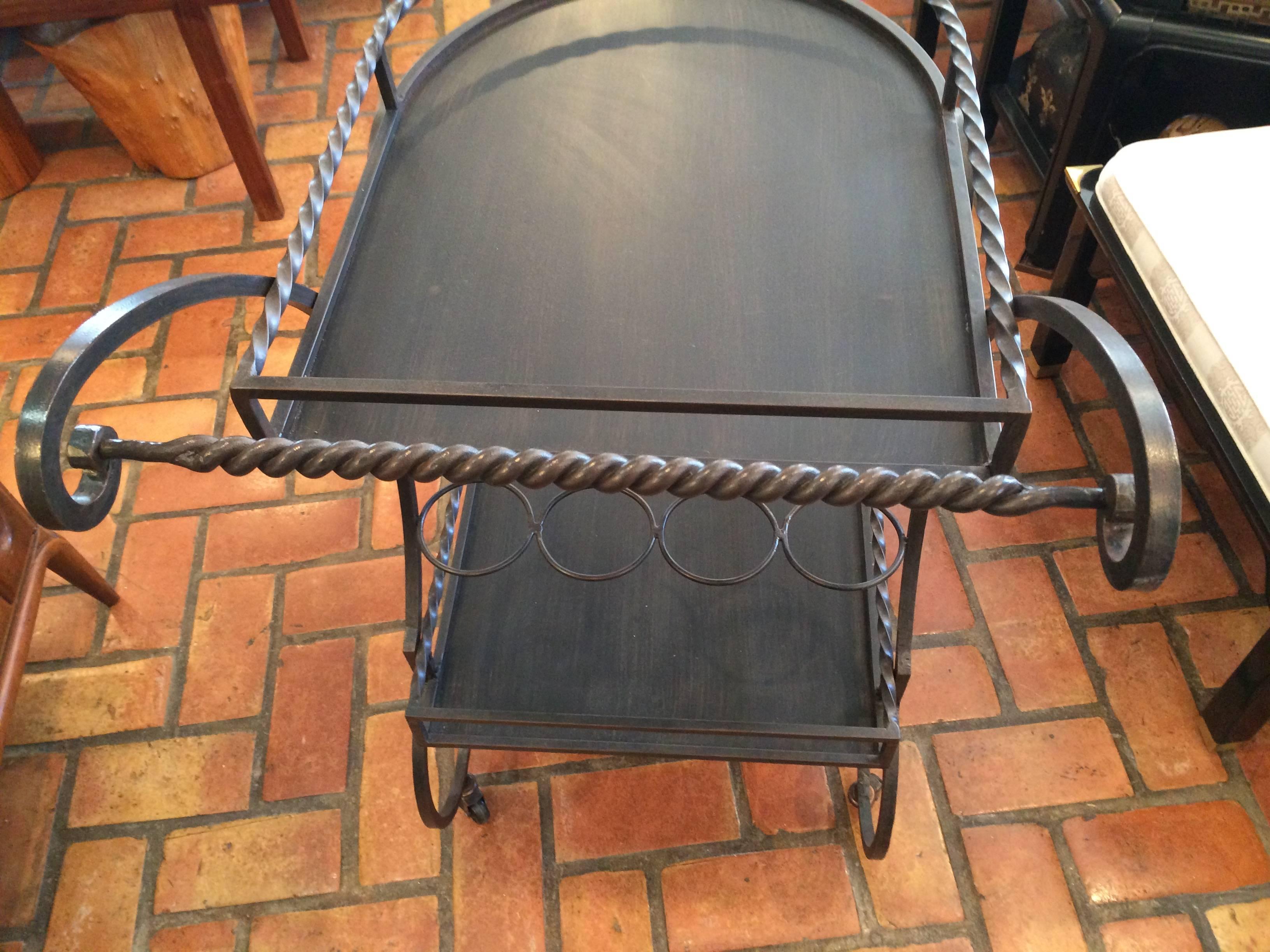 Romantic Wrought Iron Rolling Tea or Bar Cart