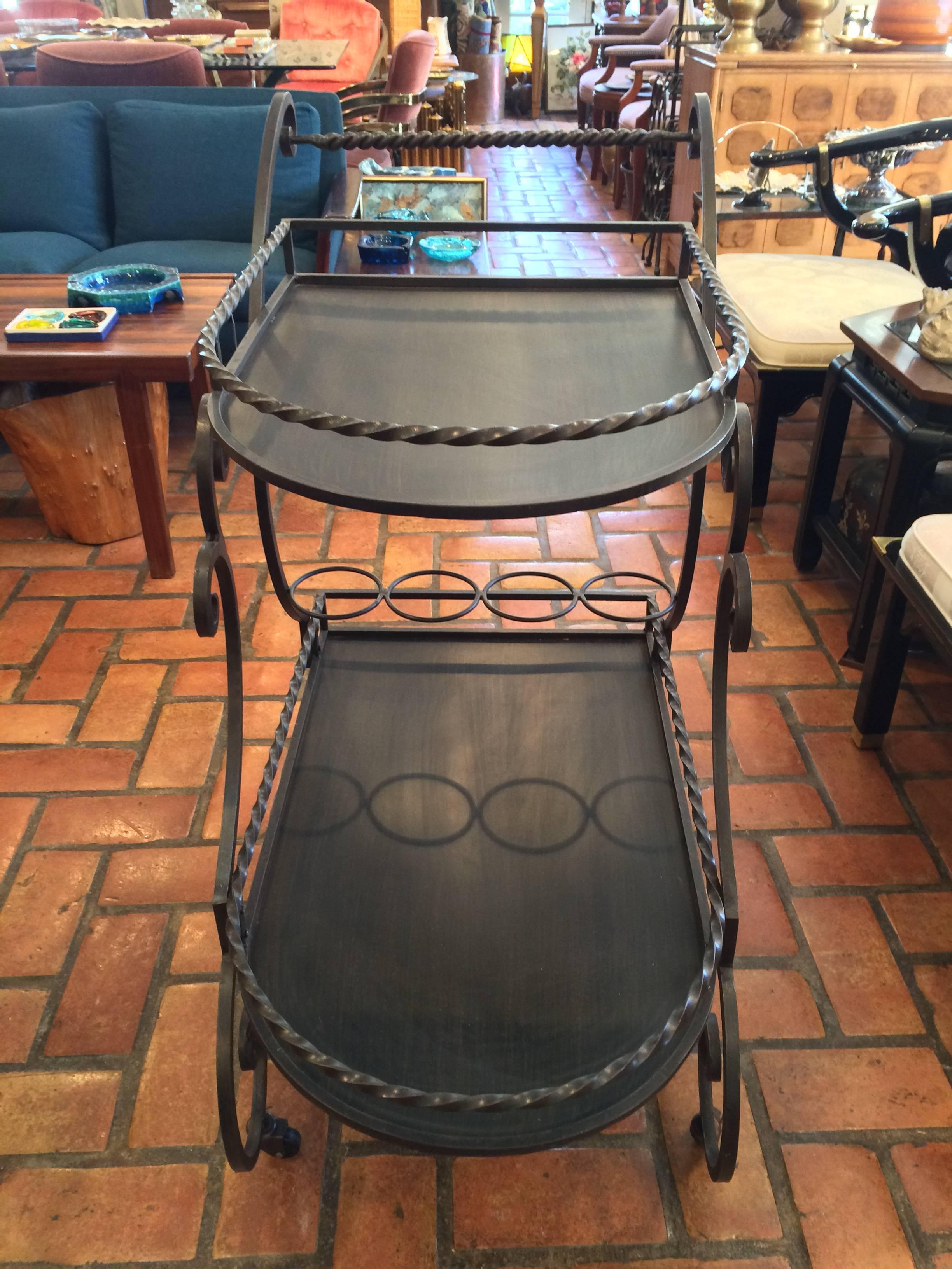 Late 20th Century Wrought Iron Rolling Tea or Bar Cart