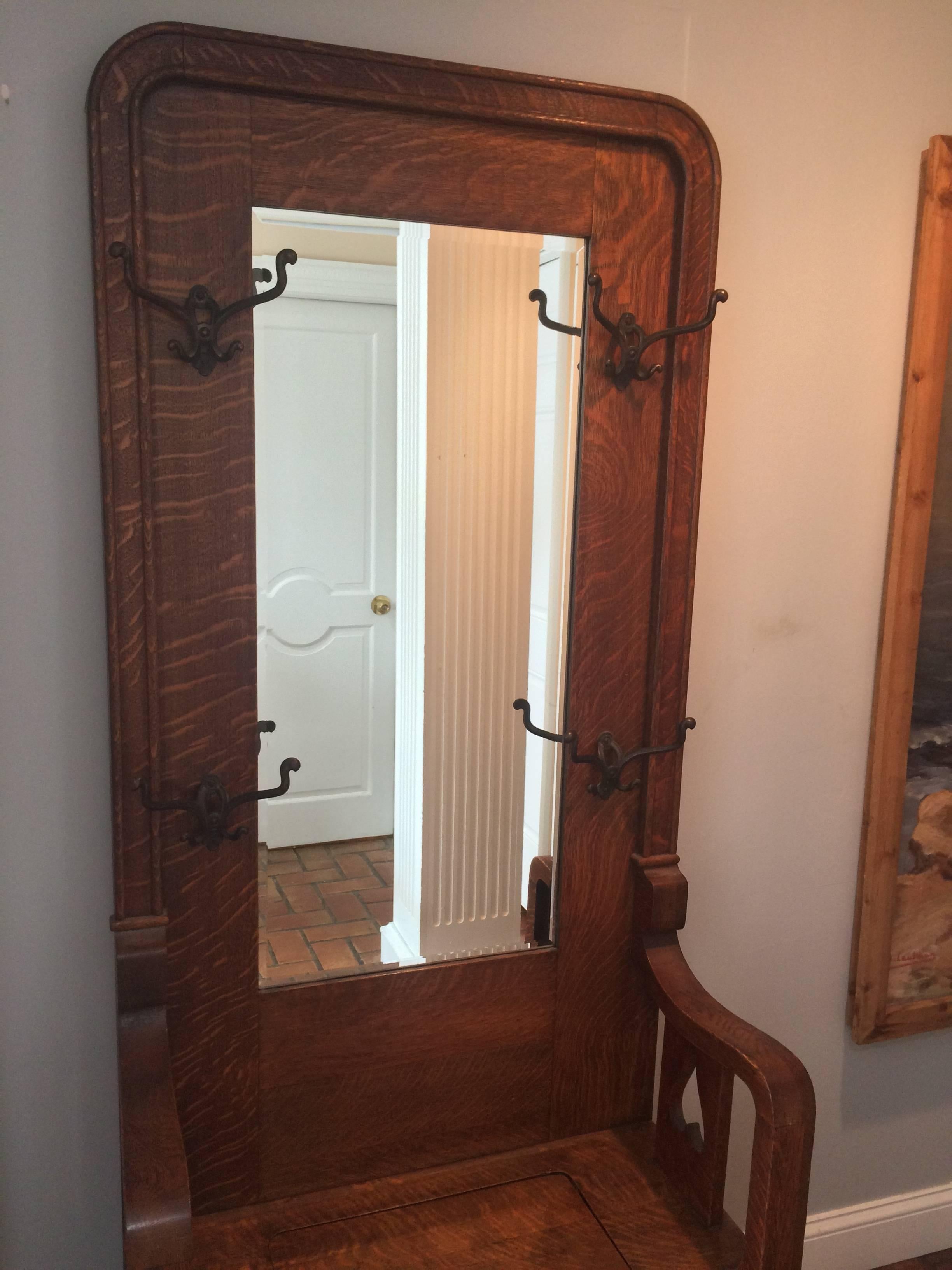 antique oak hall tree with mirror
