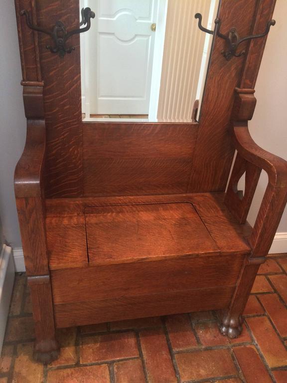 Antique Tiger Oak Hall Tree with Storage at 1stdibs