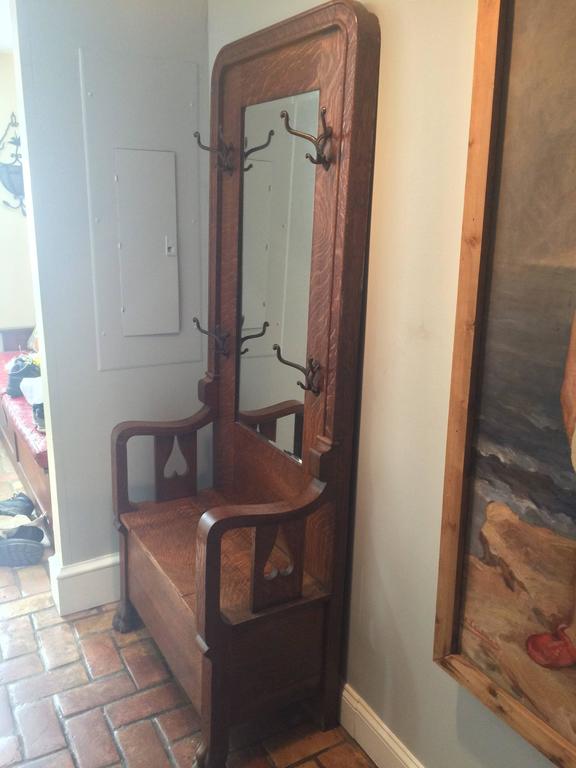 Antique Tiger Oak Hall Tree with Storage at 1stdibs