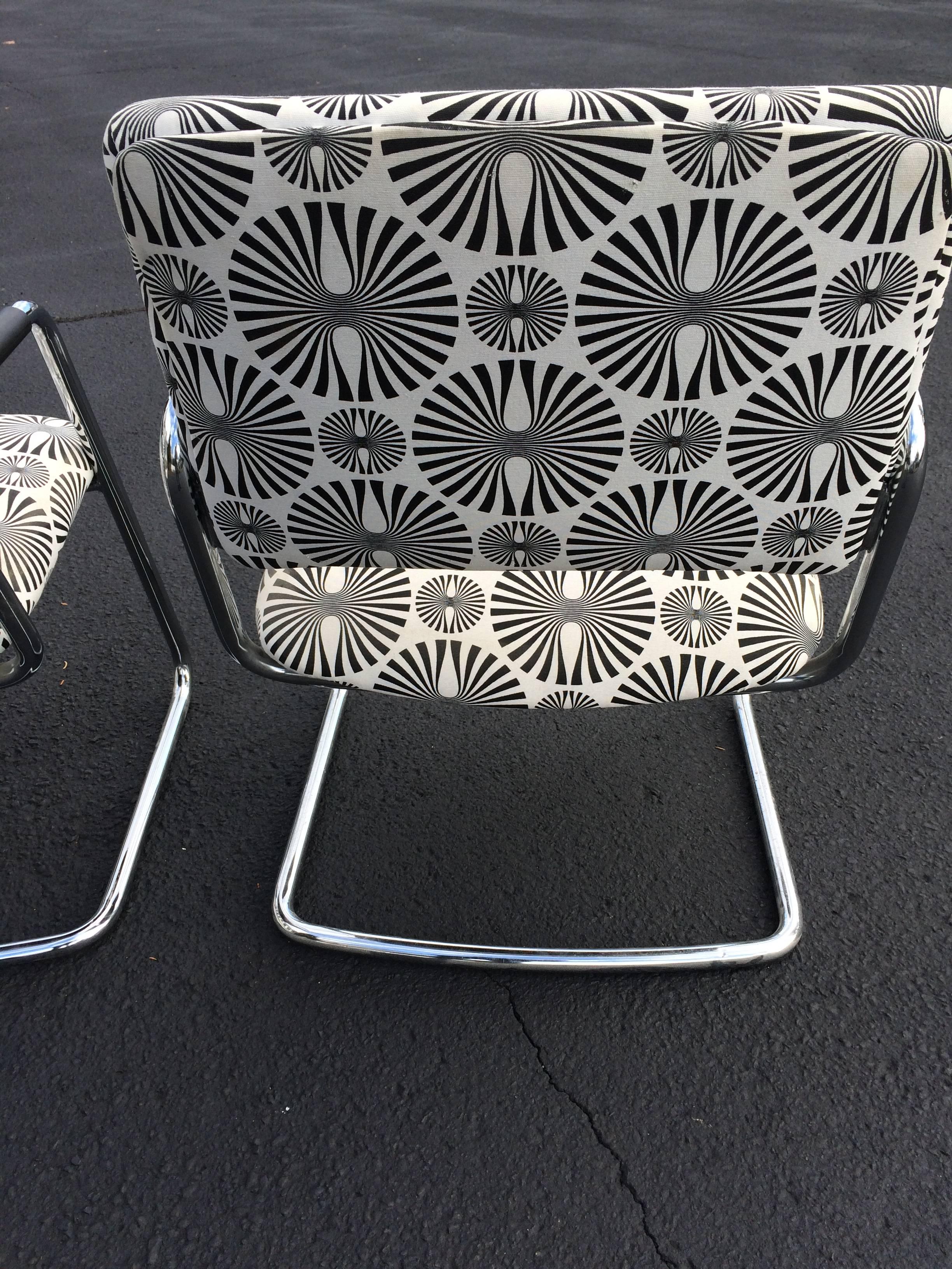 Pair of Mid-Century Optical Art Chairs in Black and White 2