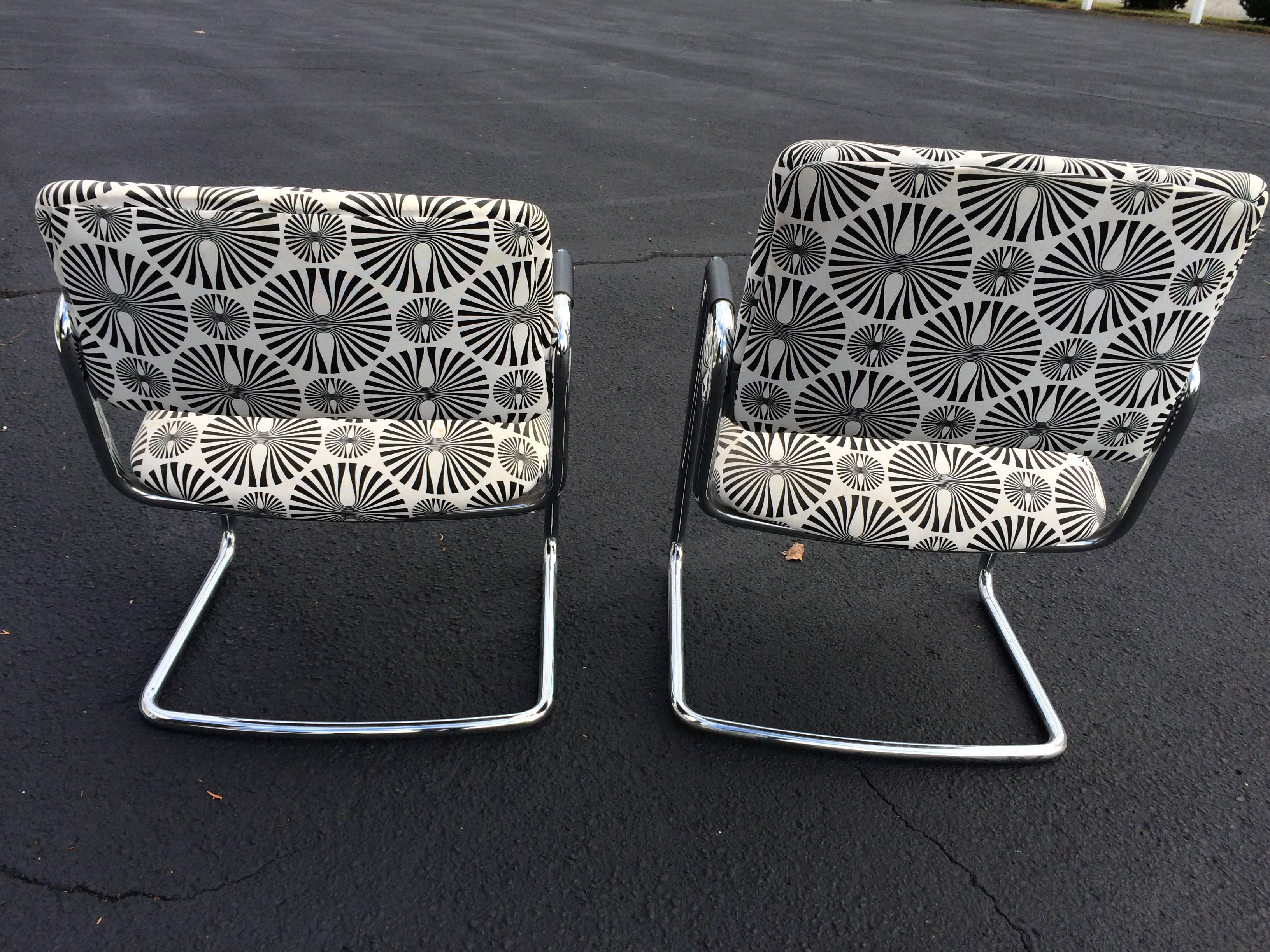 Late 20th Century Pair of Mid-Century Optical Art Chairs in Black and White