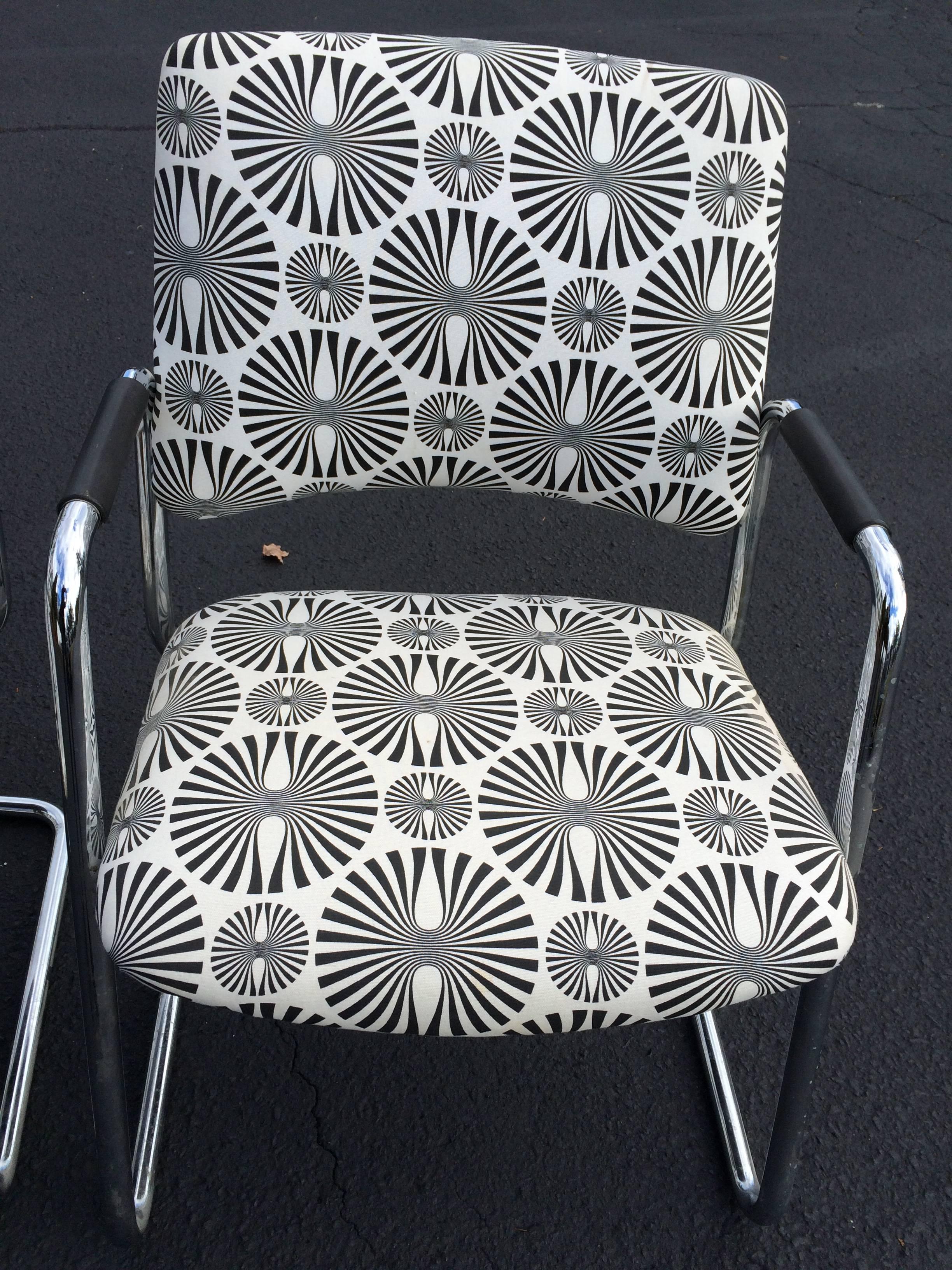 Cotton Pair of Mid-Century Optical Art Chairs in Black and White