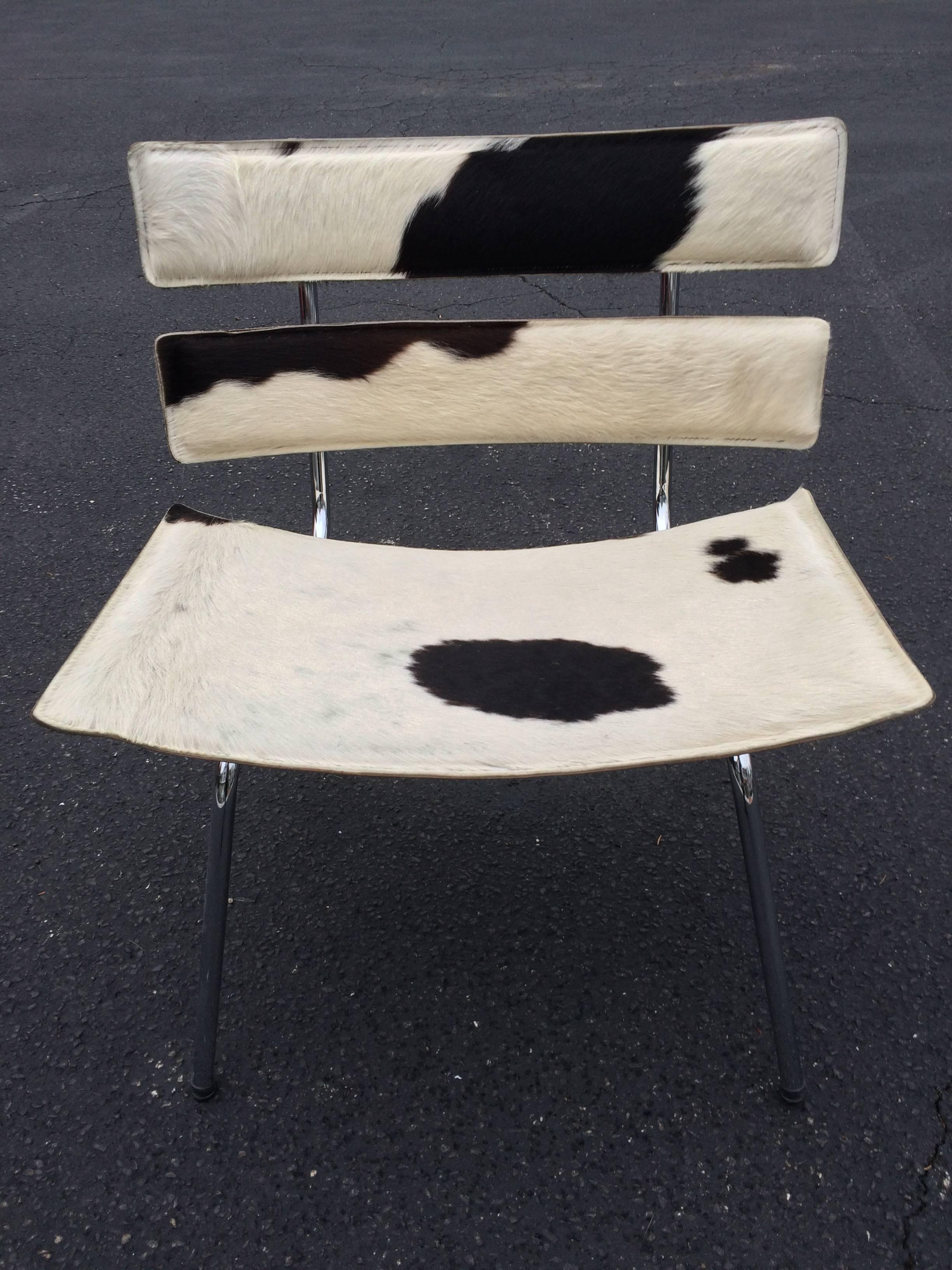 Cowhide and Chrome Eames Style Chair In Good Condition In Redding, CT
