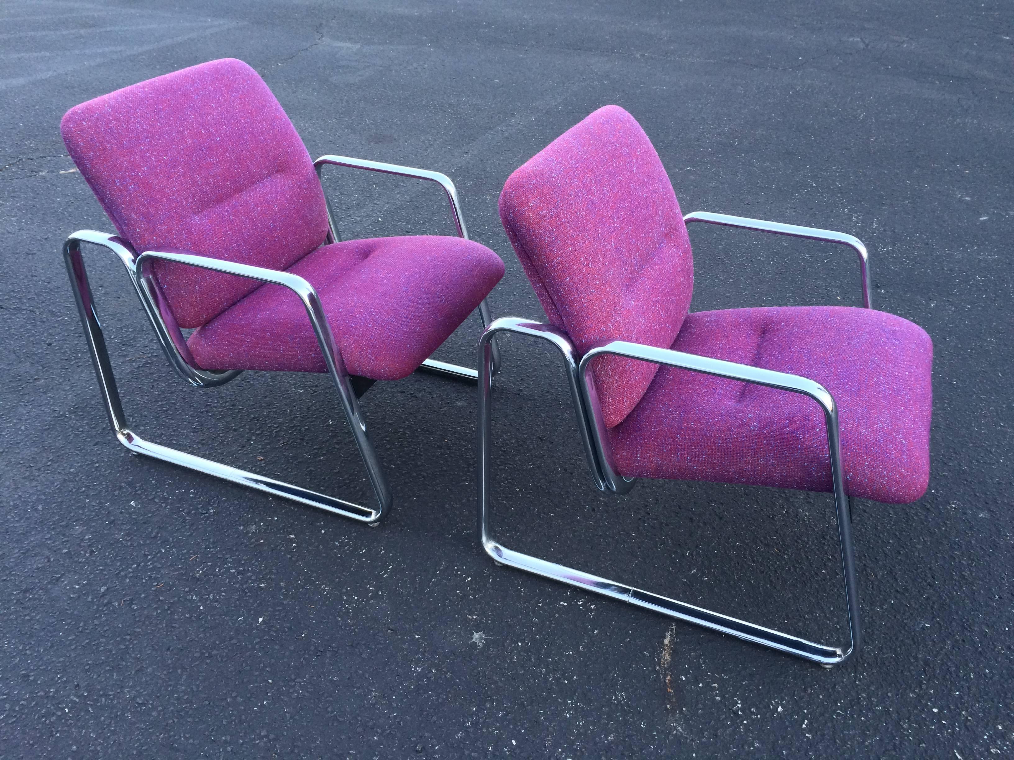 Upholstery Pair of Chrome Steelcase Chairs in Violet For Sale