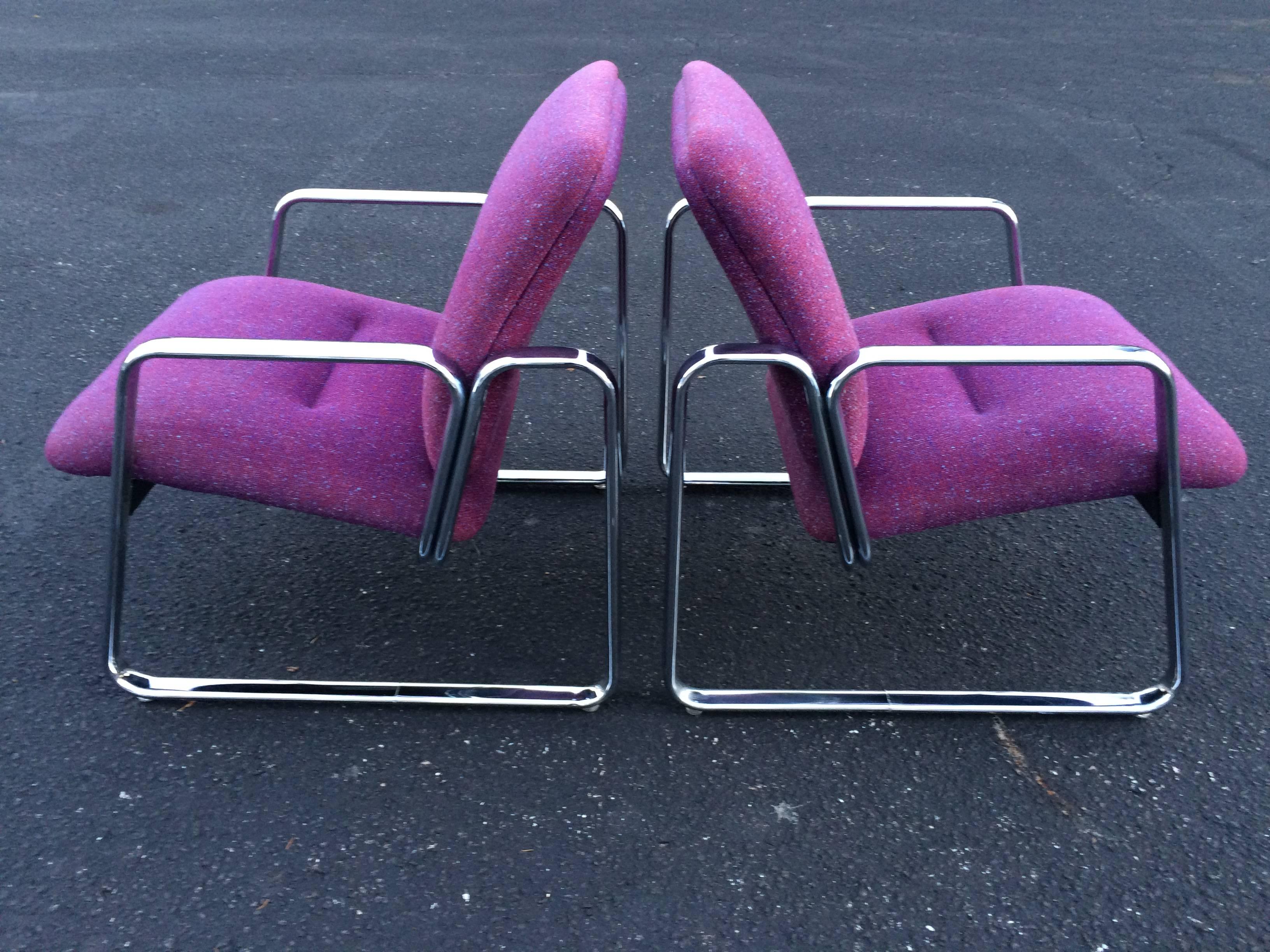 Pair of Chrome Steelcase Chairs in Violet For Sale 1