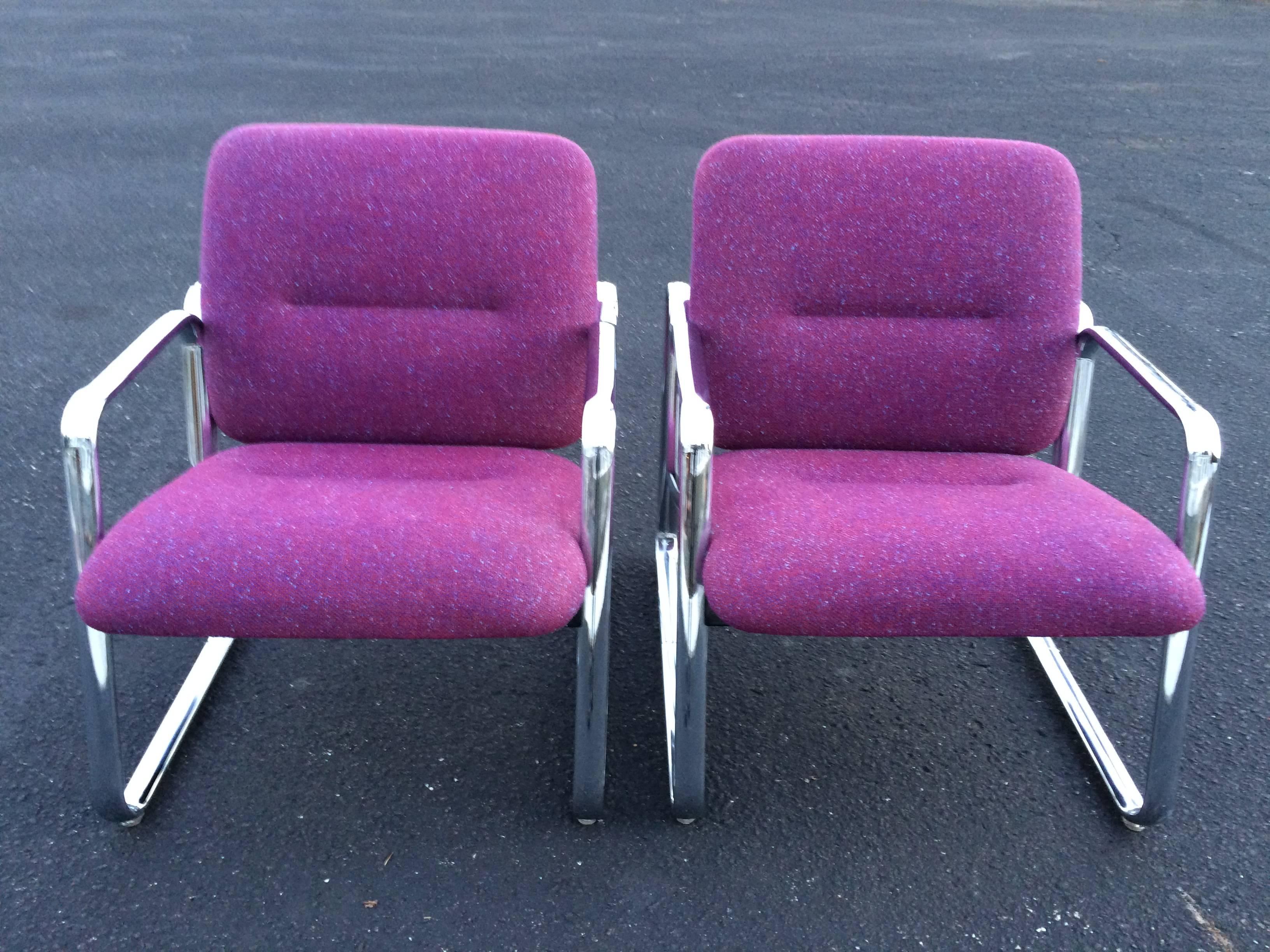 American Pair of Chrome Steelcase Chairs in Violet For Sale