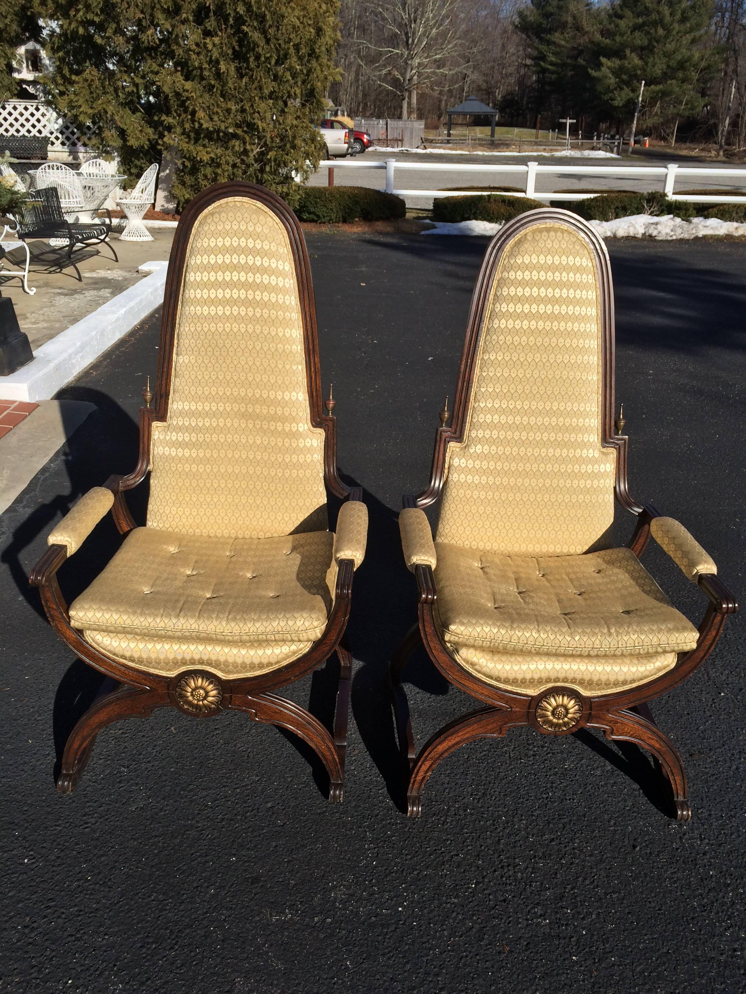 Pair of Hollywood Regency Dorothy Draper Style Throne Chairs 1