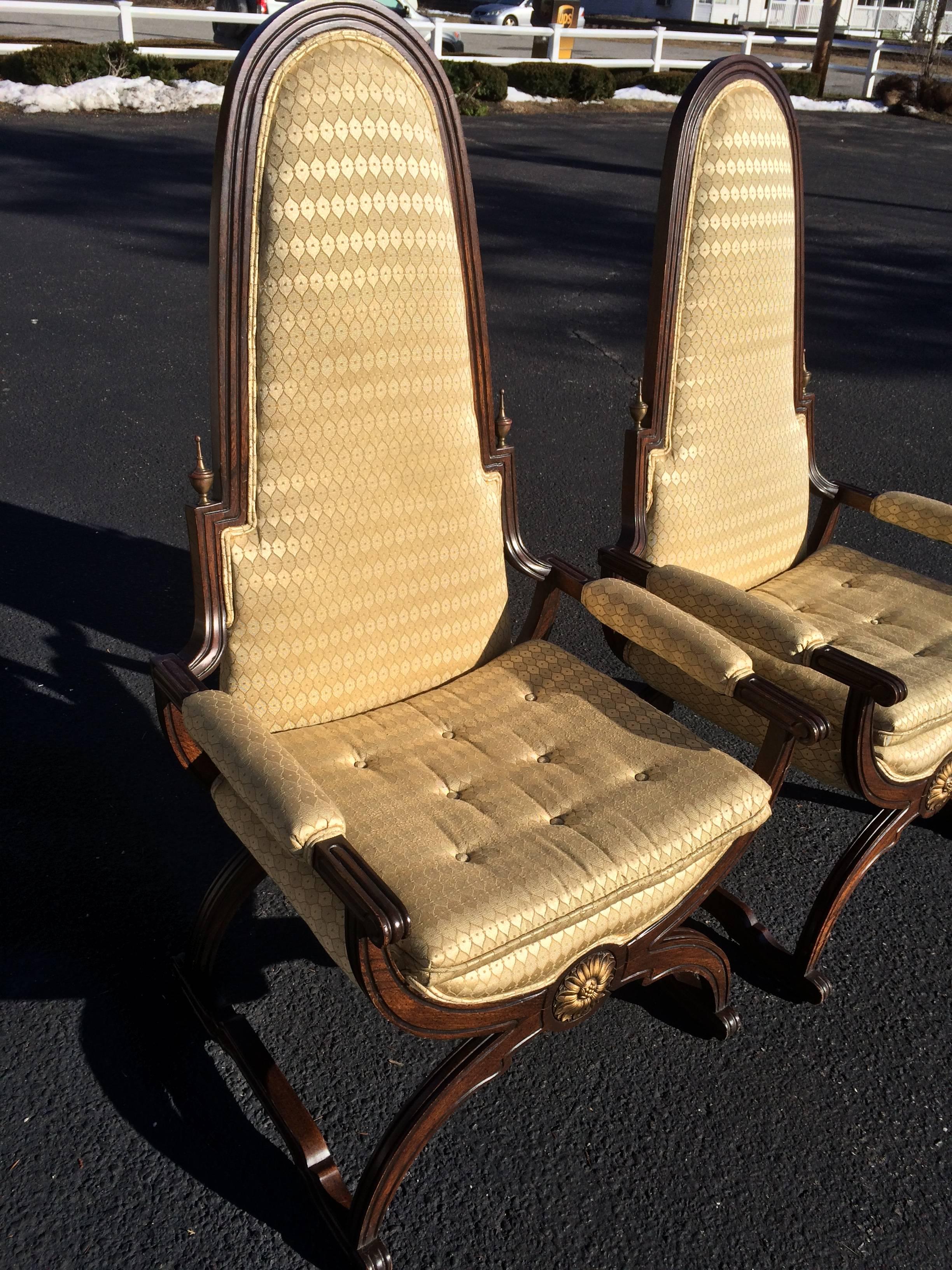 American Pair of Hollywood Regency Dorothy Draper Style Throne Chairs