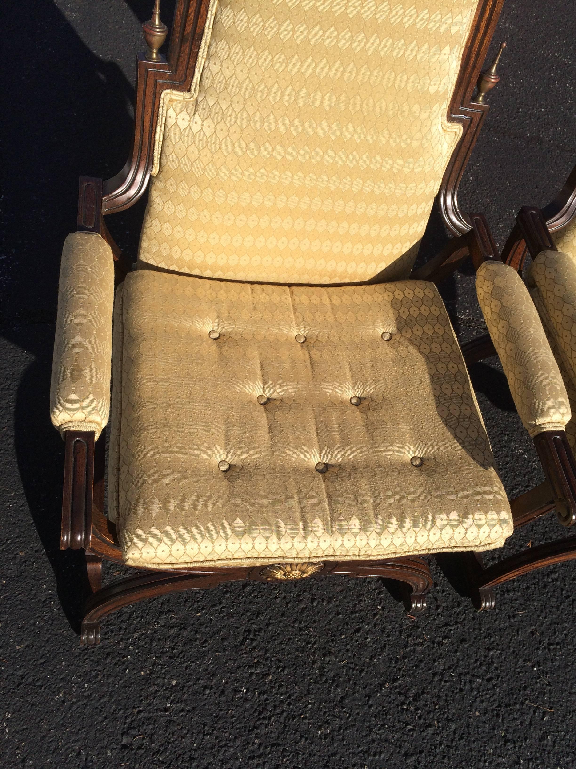 Late 20th Century Pair of Hollywood Regency Dorothy Draper Style Throne Chairs