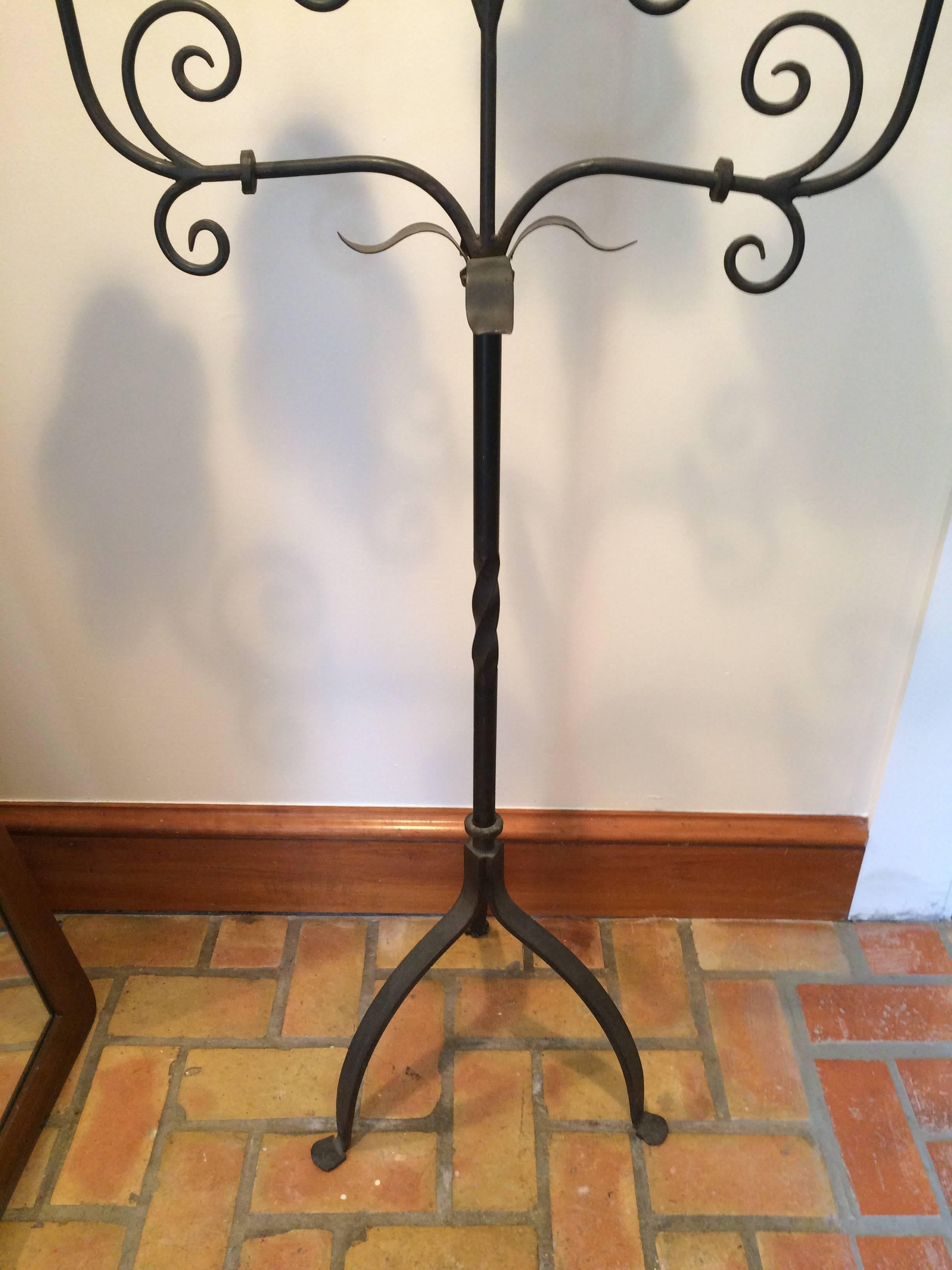 Handmade Wrought Iron Floor Candelabra stands 5 ft + tall In Excellent Condition In Redding, CT