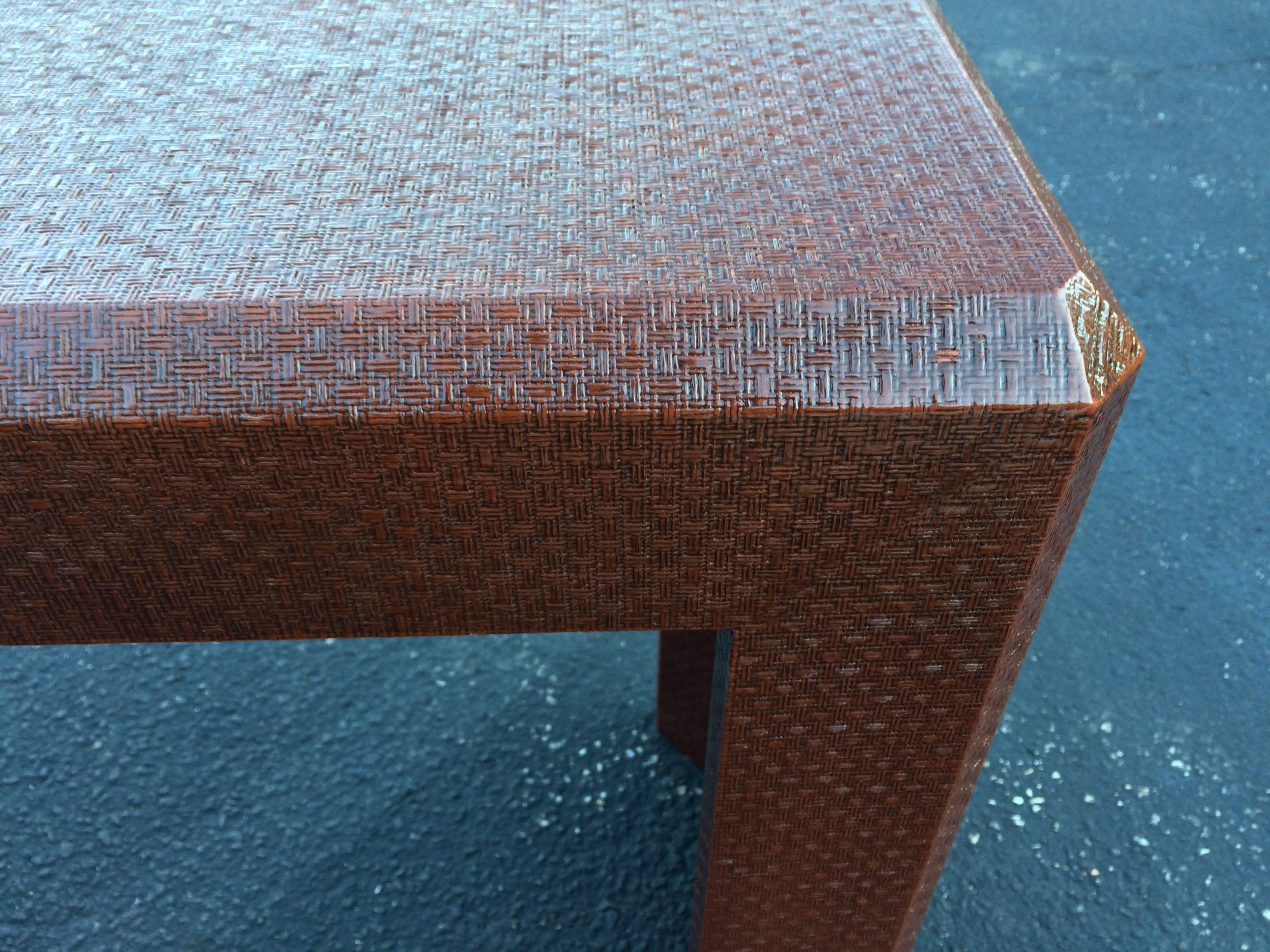 Raffia Textural Grass Cloth Wrapped Parsons Table in the Style of Karl Springer