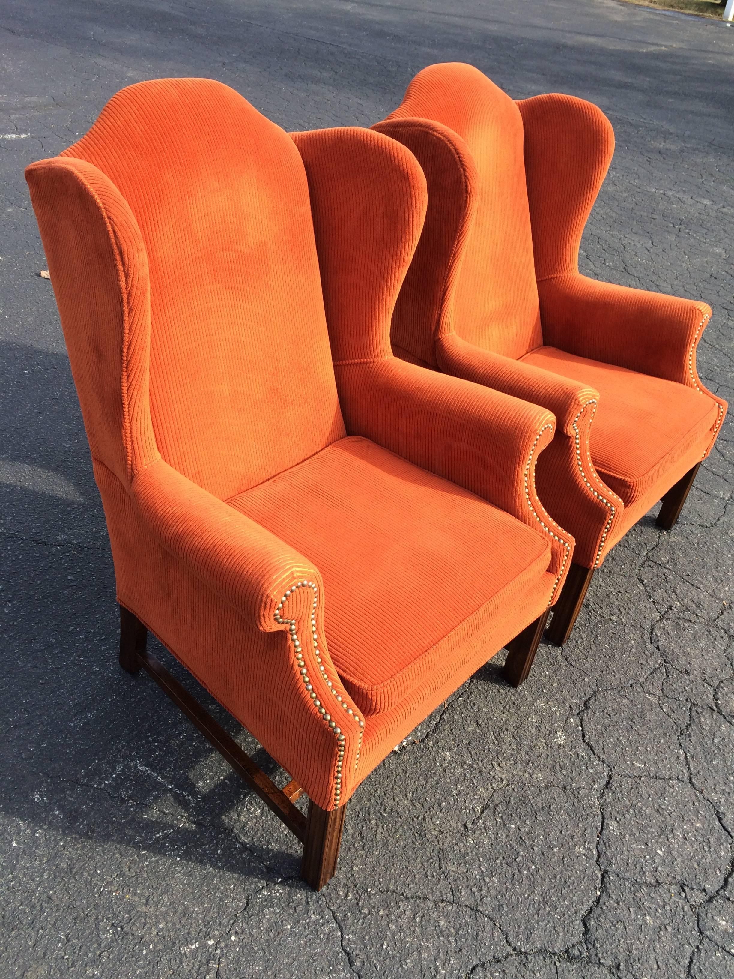 orange wingback armchair