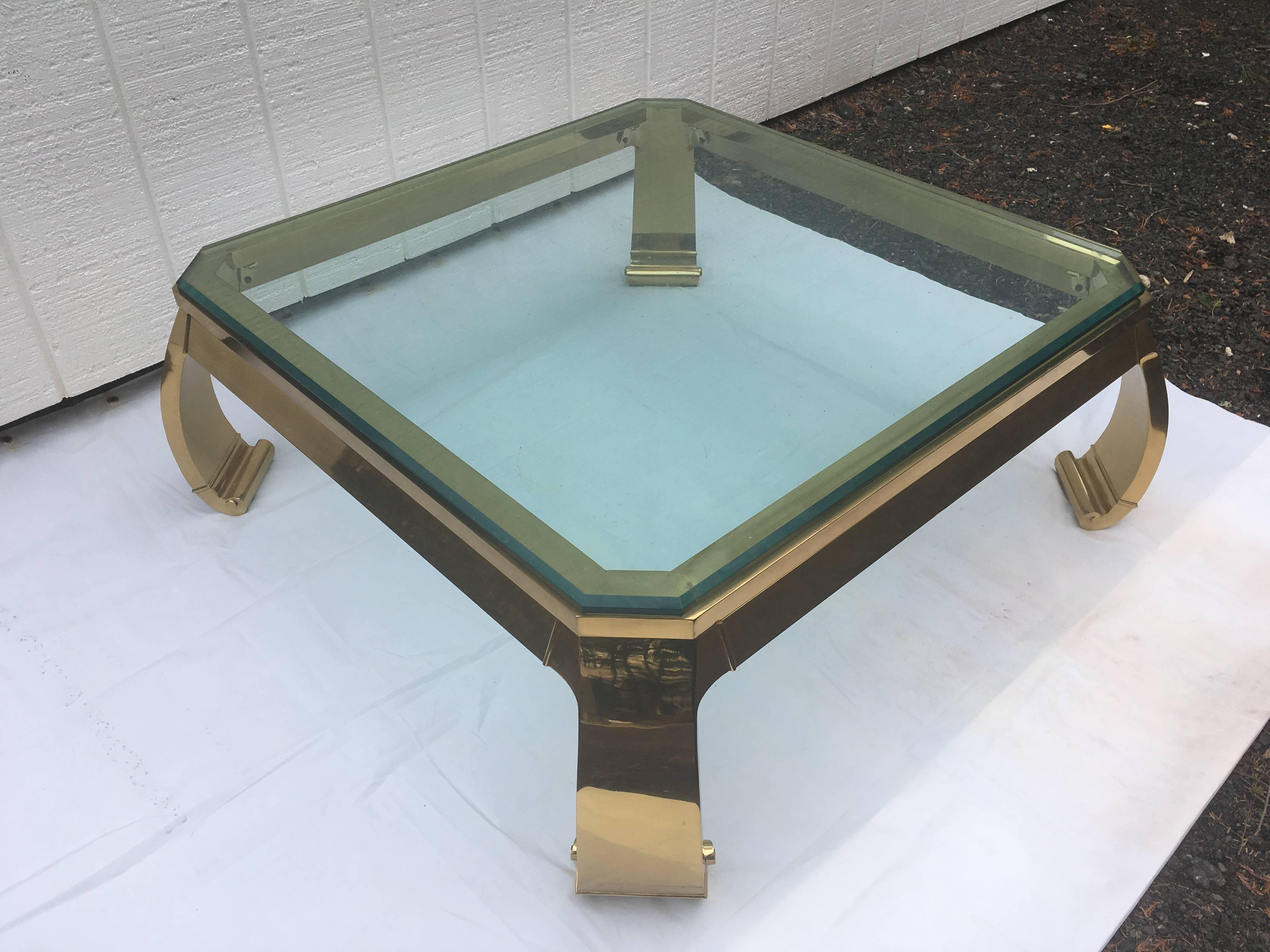 Hollywood Regency  Asian Inspired Brass and Glass Coffee Table attributed to Mastercraft