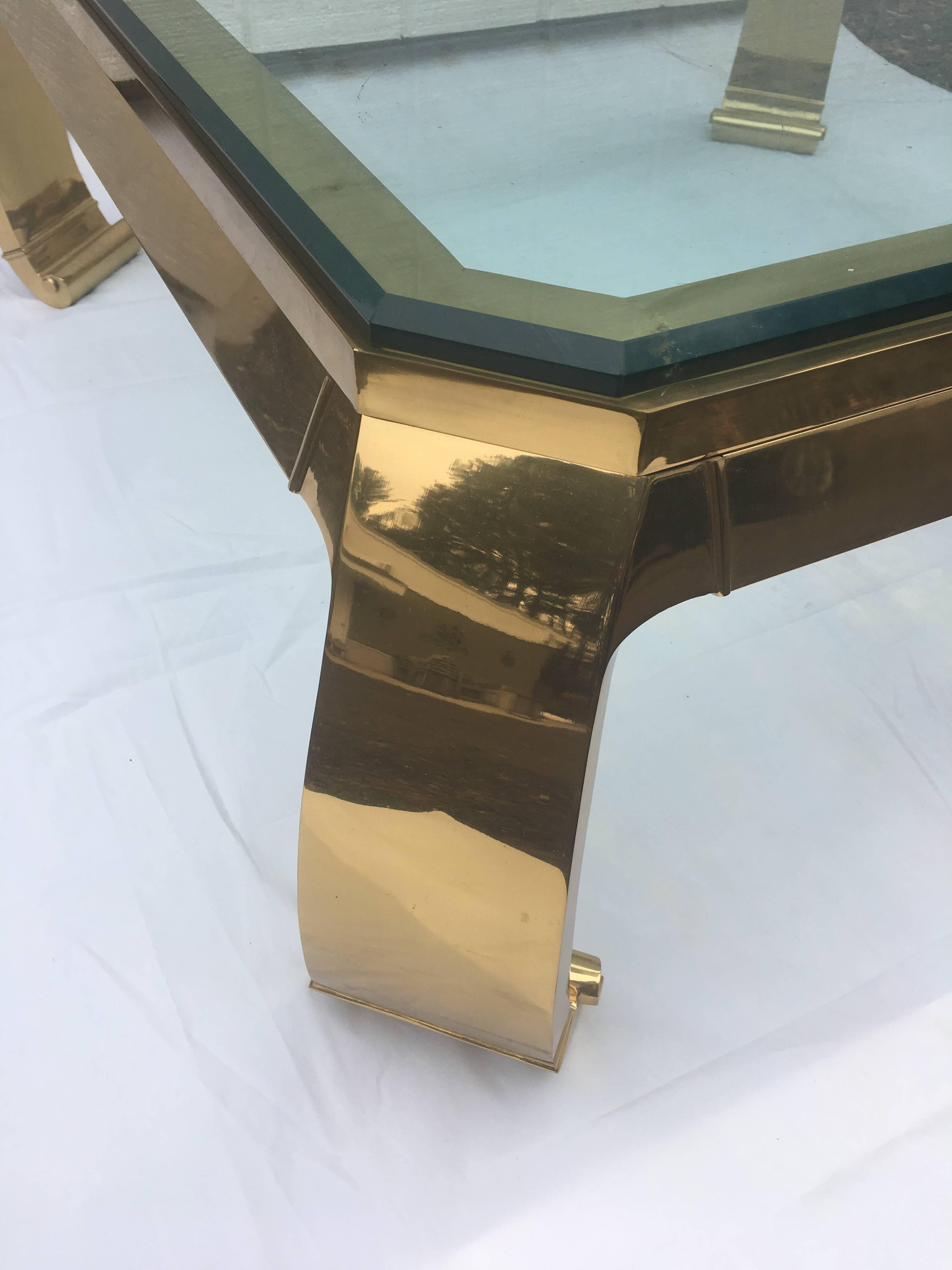 American  Asian Inspired Brass and Glass Coffee Table attributed to Mastercraft