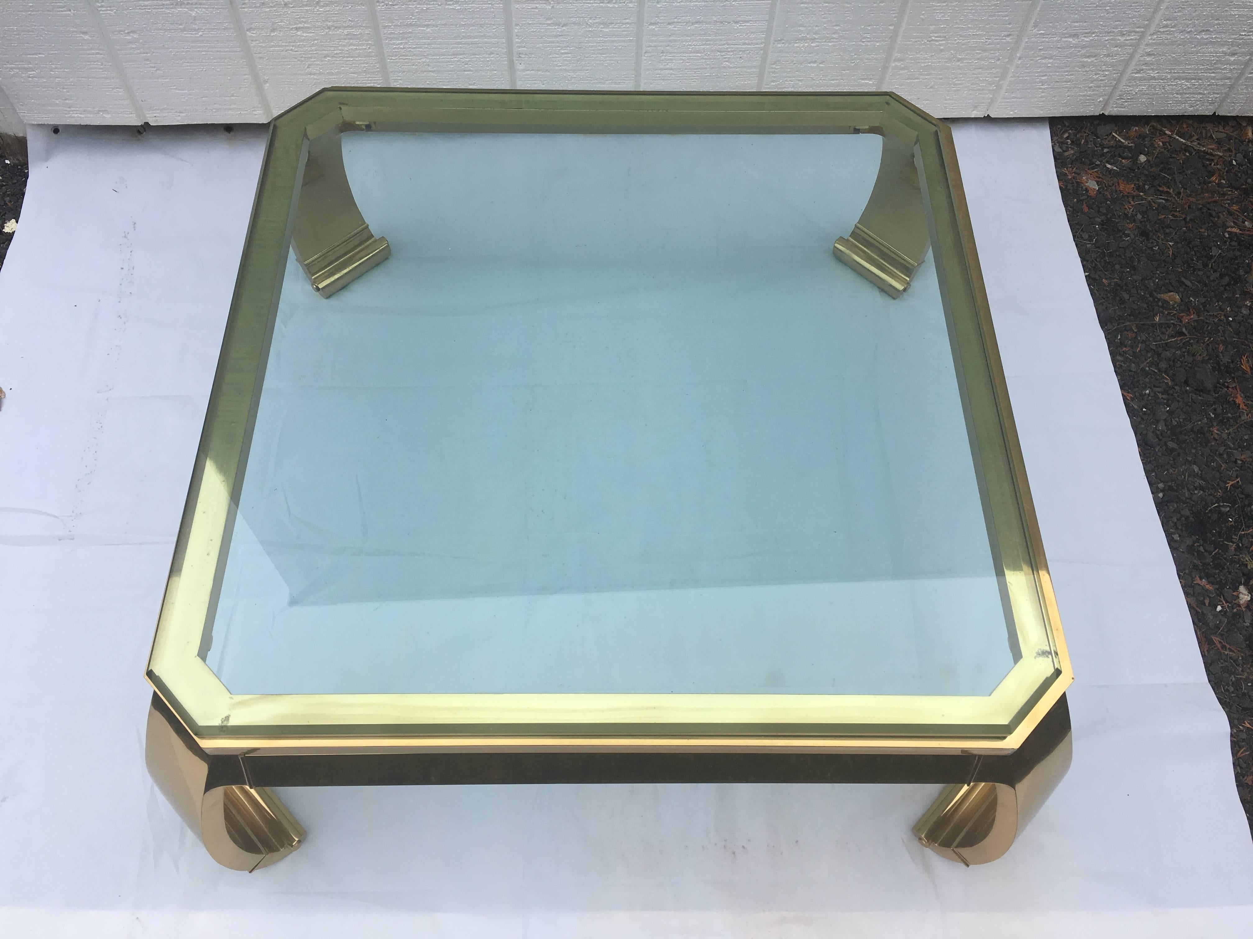 Late 20th Century  Asian Inspired Brass and Glass Coffee Table attributed to Mastercraft