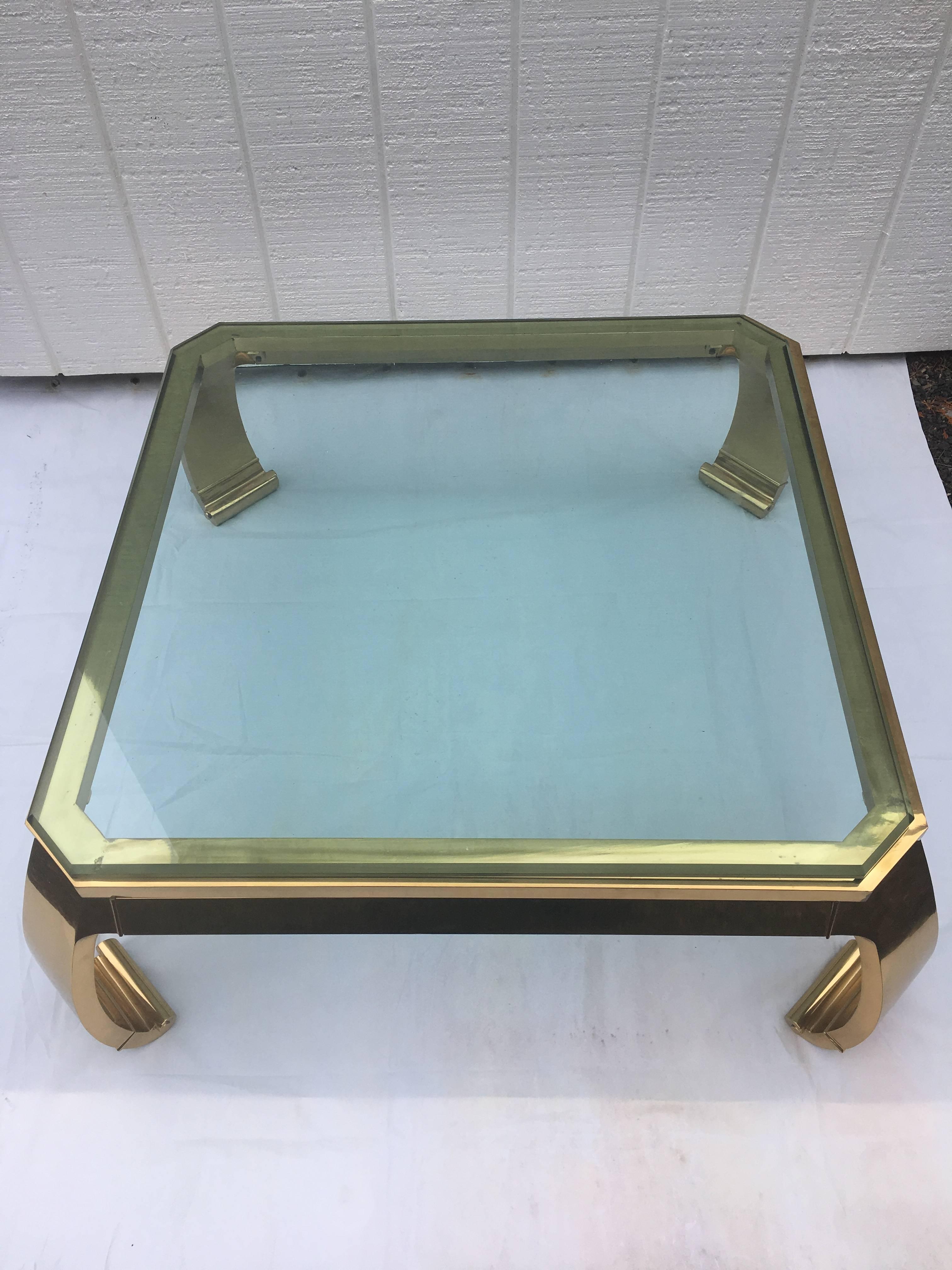  Asian Inspired Brass and Glass Coffee Table attributed to Mastercraft 1