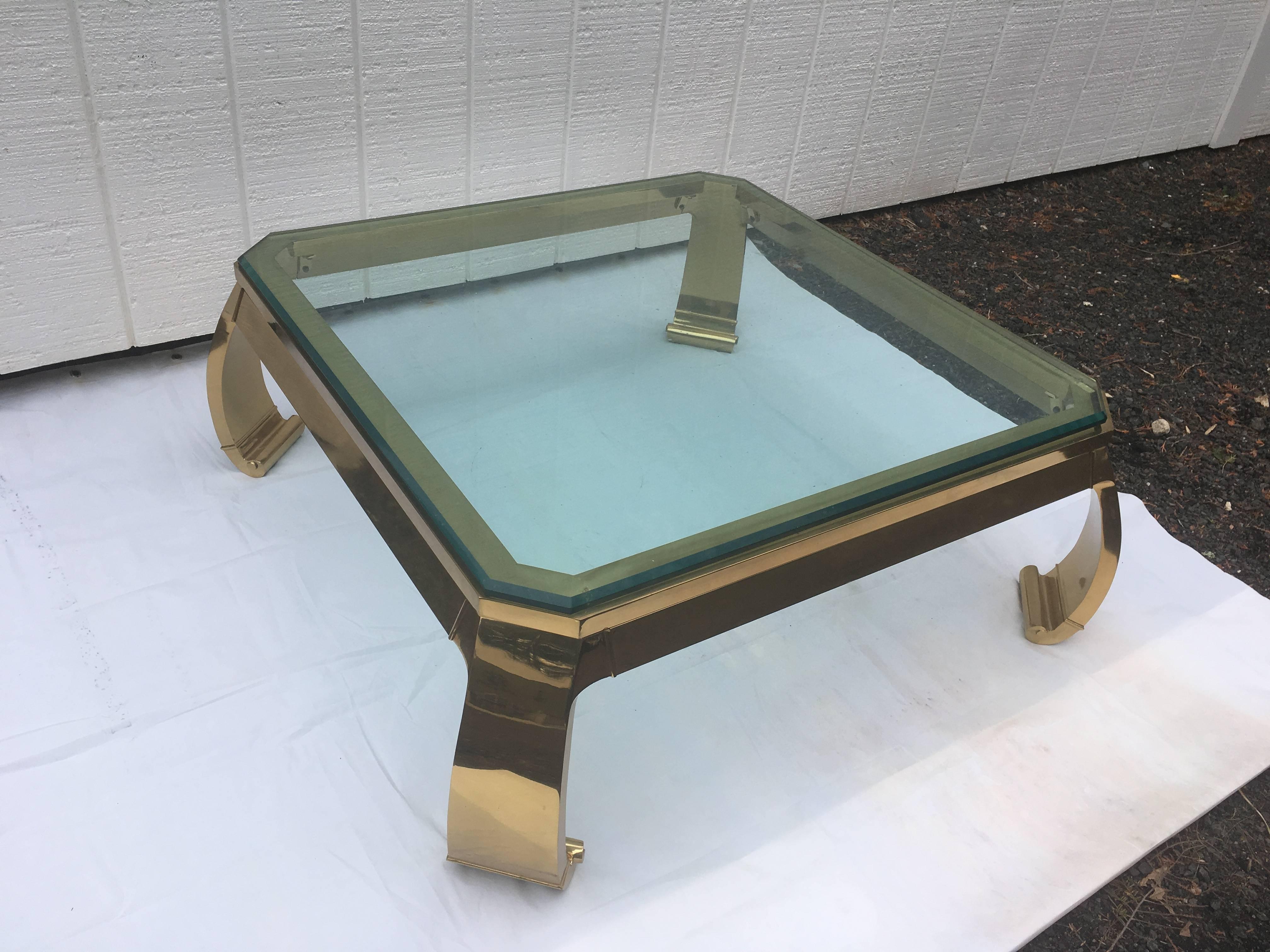  Asian Inspired Brass and Glass Coffee Table attributed to Mastercraft 2