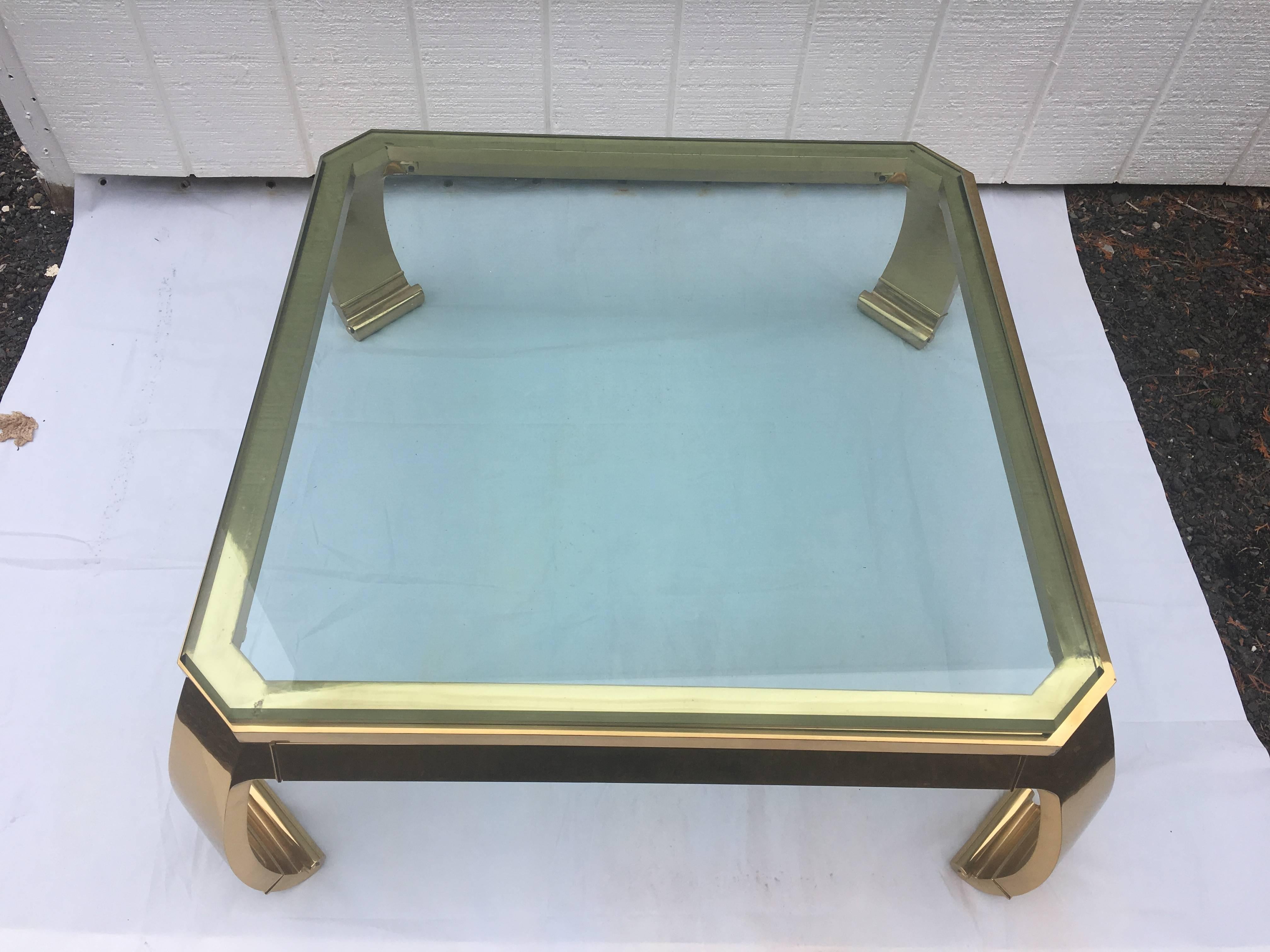  Asian Inspired Brass and Glass Coffee Table attributed to Mastercraft 3
