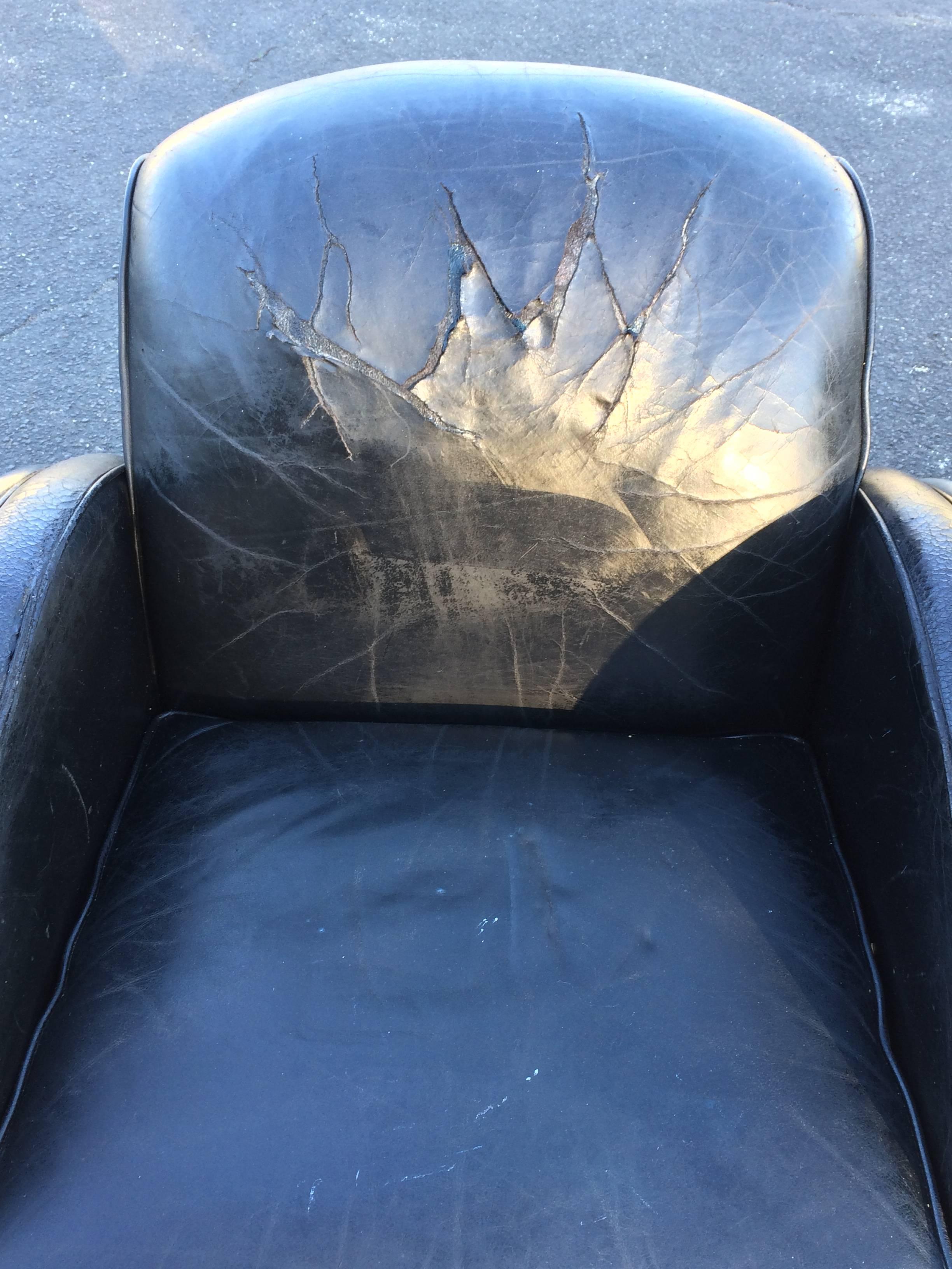 Pair of Distressed Leather Art Deco Club Chairs 1