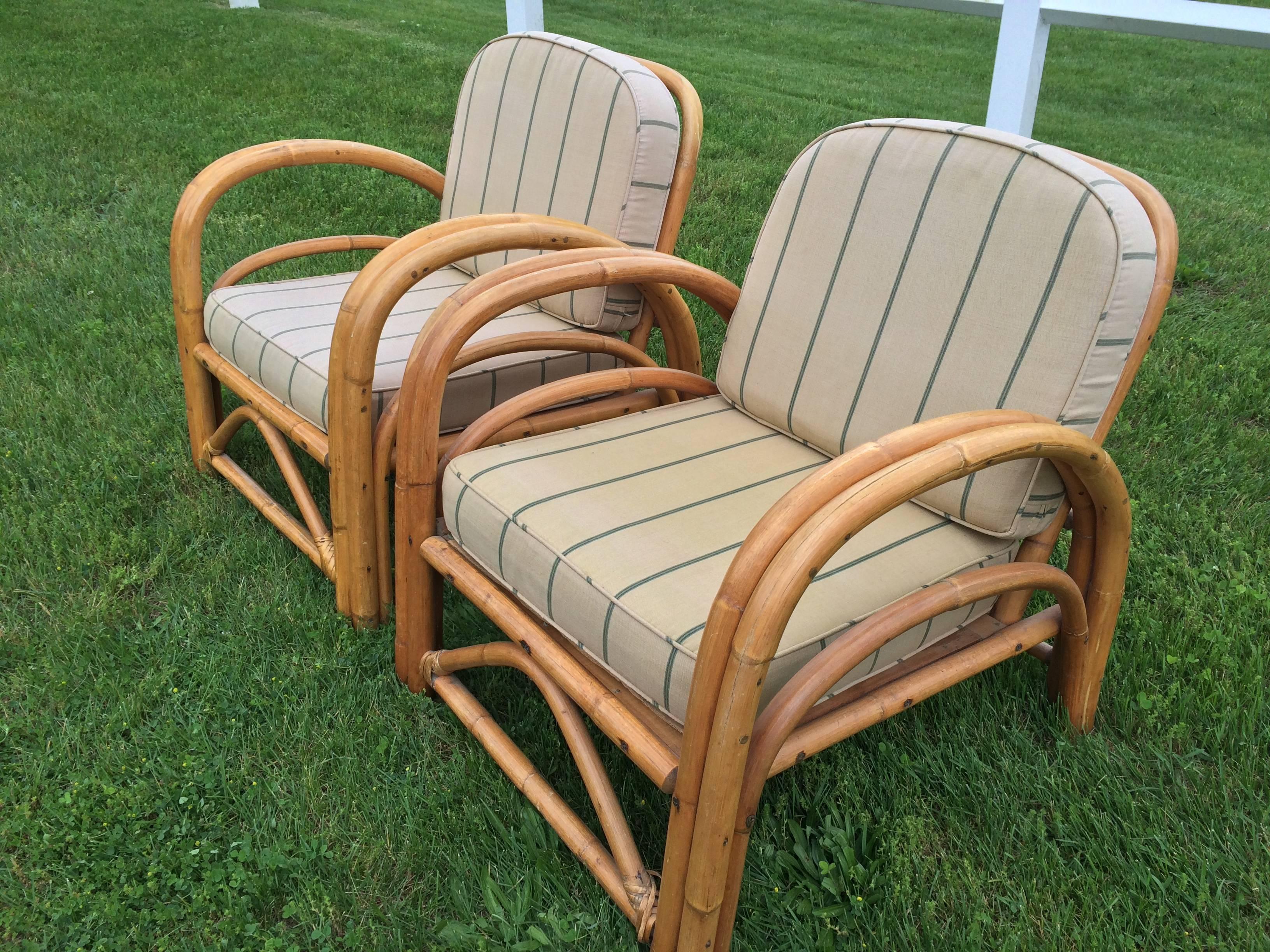 Art Deco Pair of Rattan Lounge Chairs in the style of Paul Frankl 