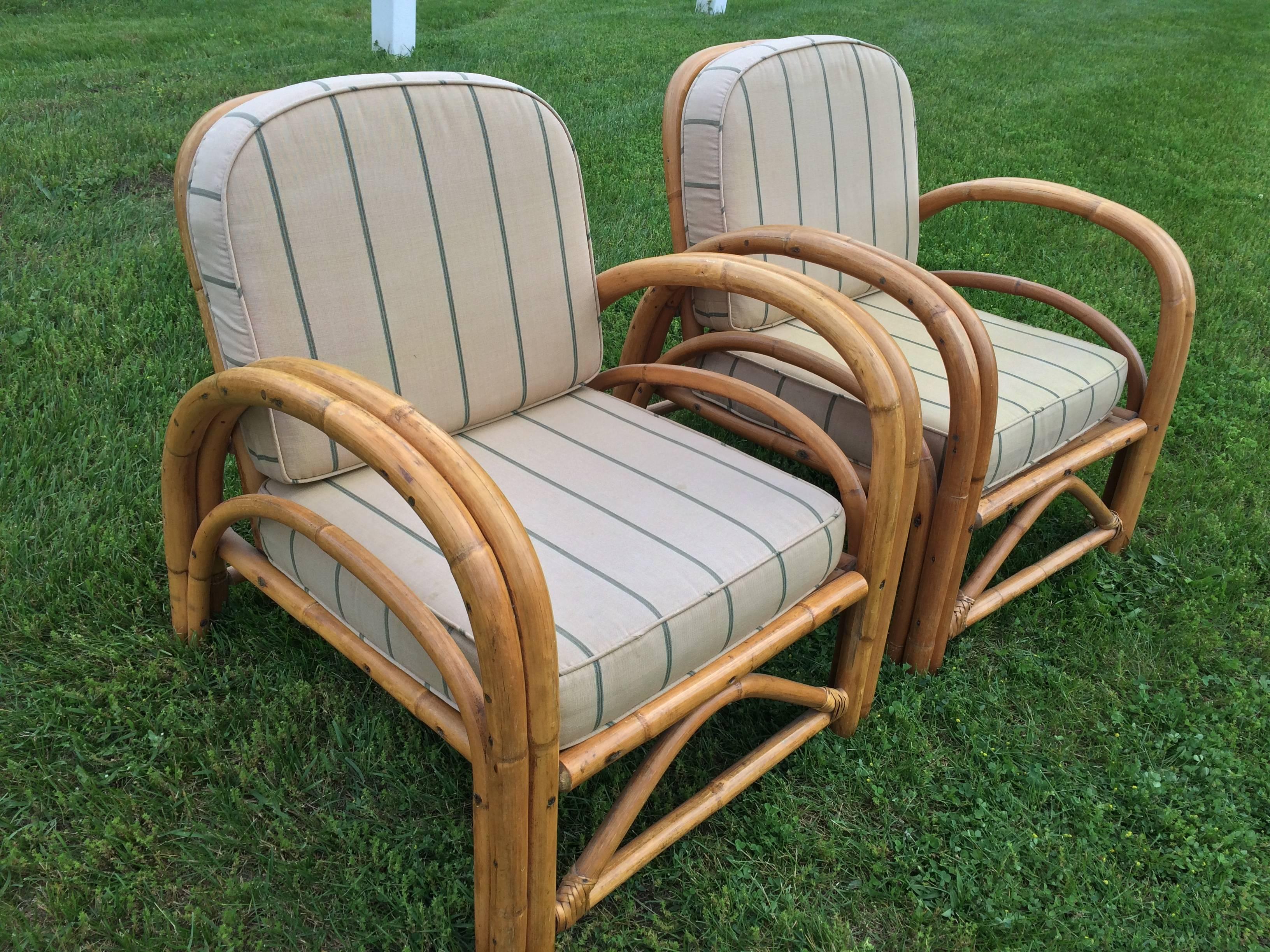 Unknown Pair of Rattan Lounge Chairs in the style of Paul Frankl 