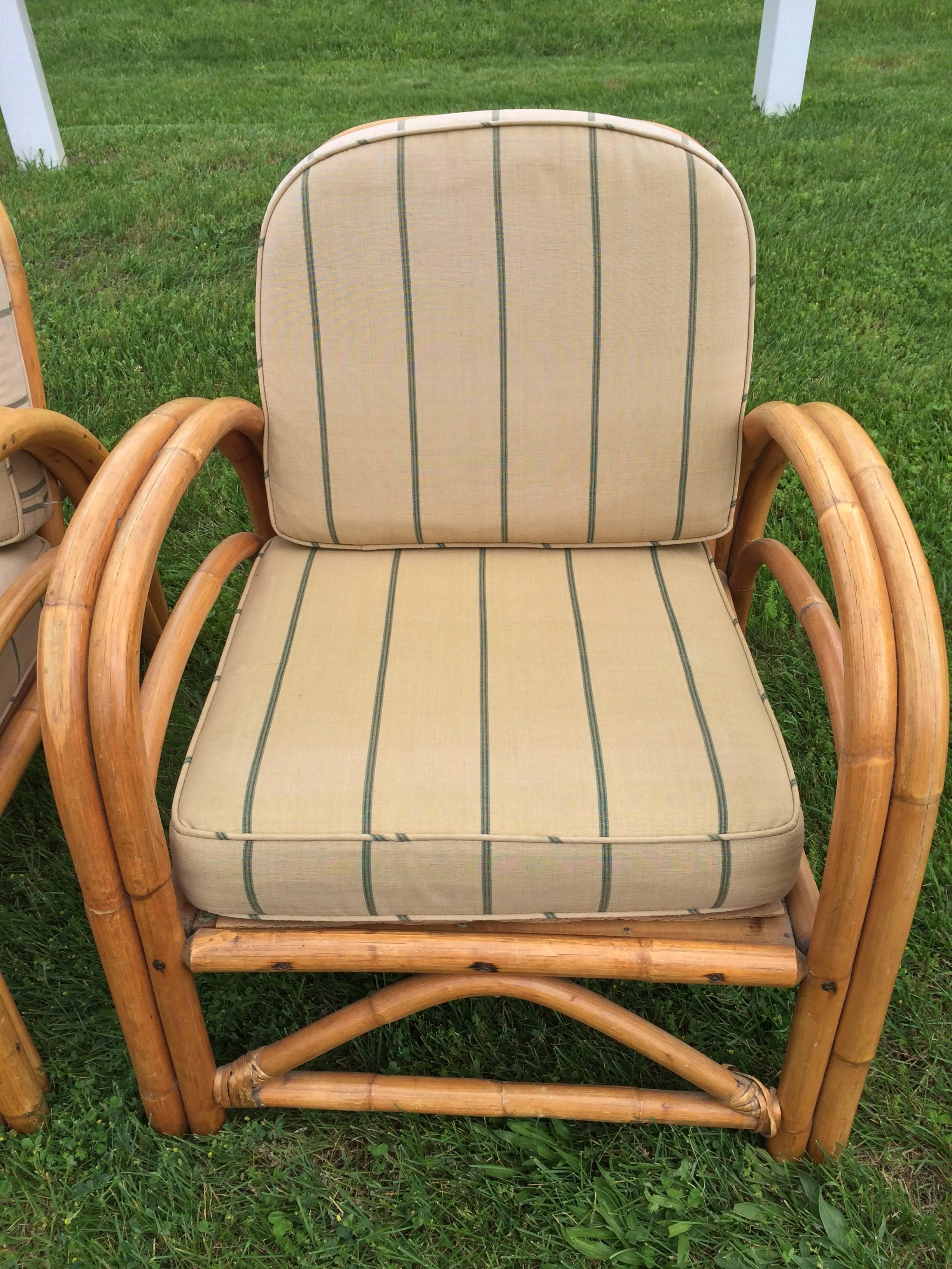 Pair of Rattan Lounge Chairs in the style of Paul Frankl  In Good Condition In Redding, CT