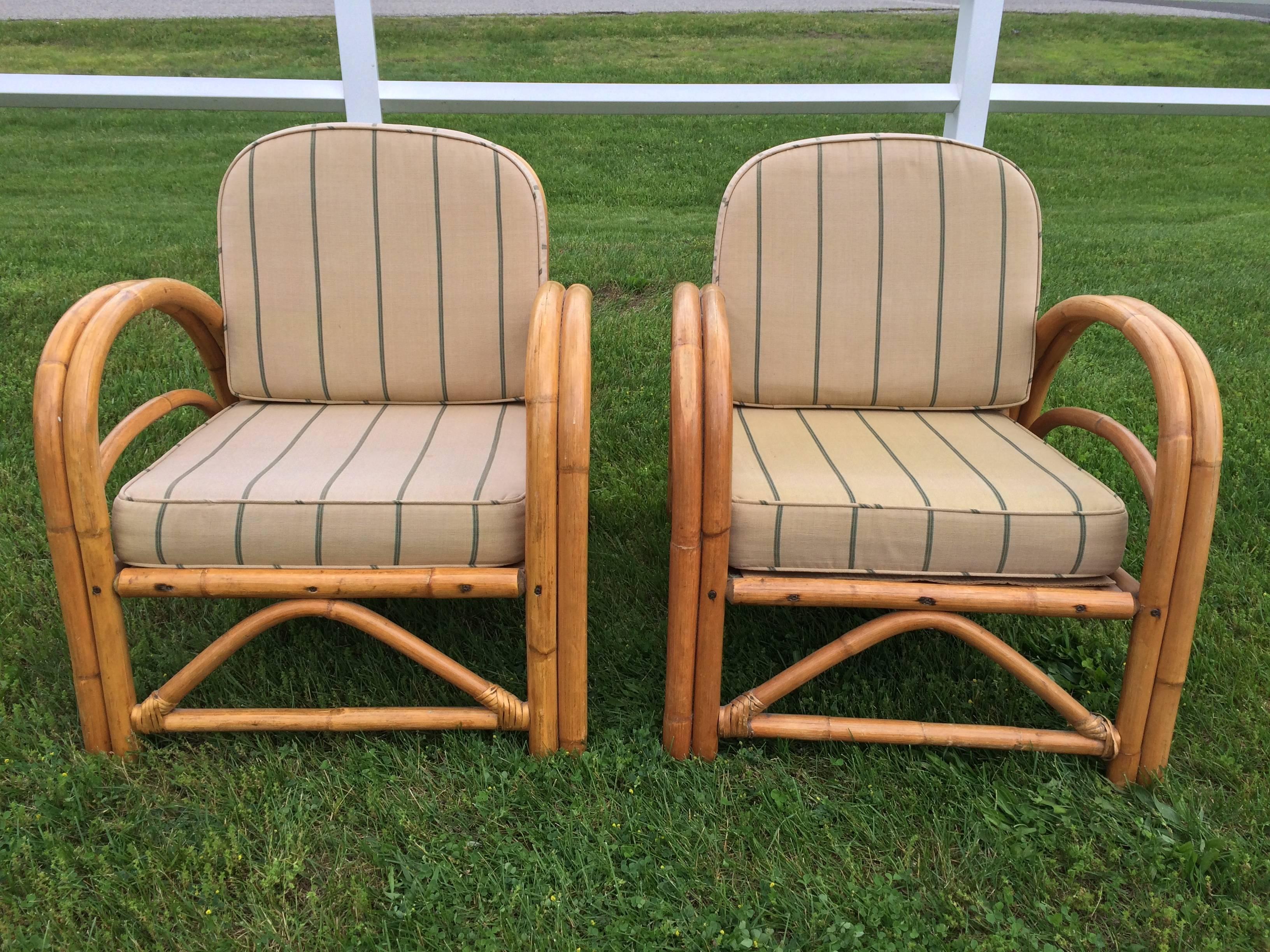 20th Century Pair of Rattan Lounge Chairs in the style of Paul Frankl 