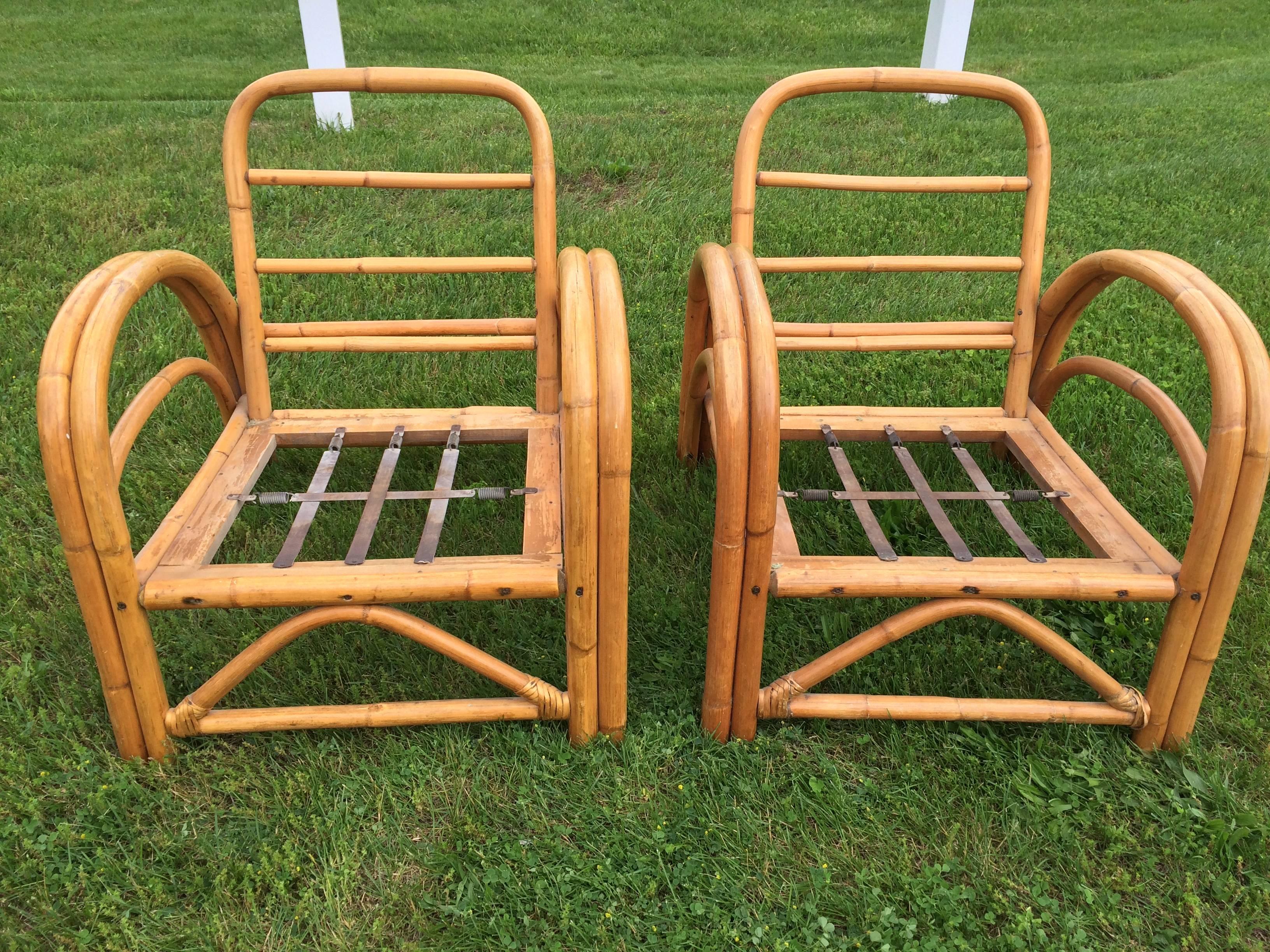 Pair of Rattan Lounge Chairs in the style of Paul Frankl  1