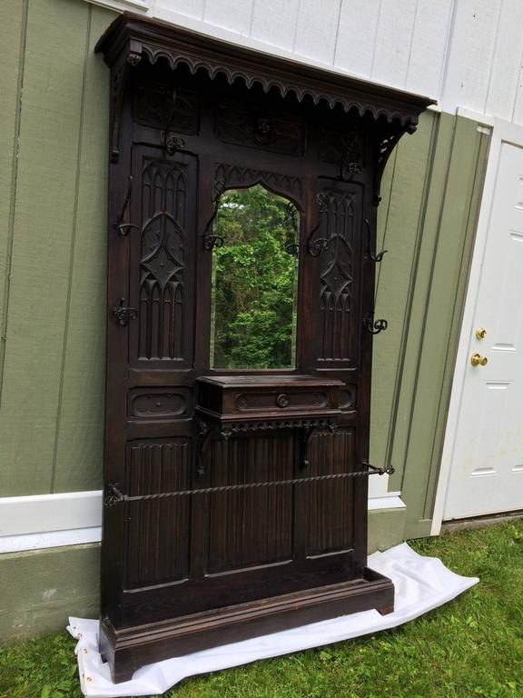 Antique Gothic Carved Walnut Hall Tree at 1stDibs