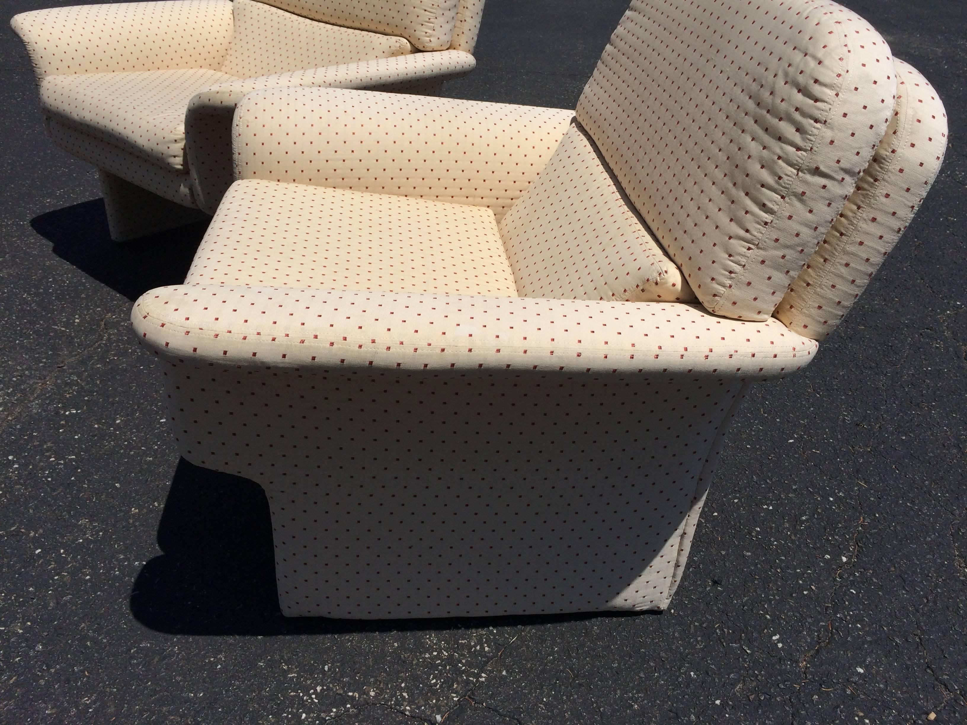 Italian Pair of 1980's Saporiti Style Modular Lounge Chairs.