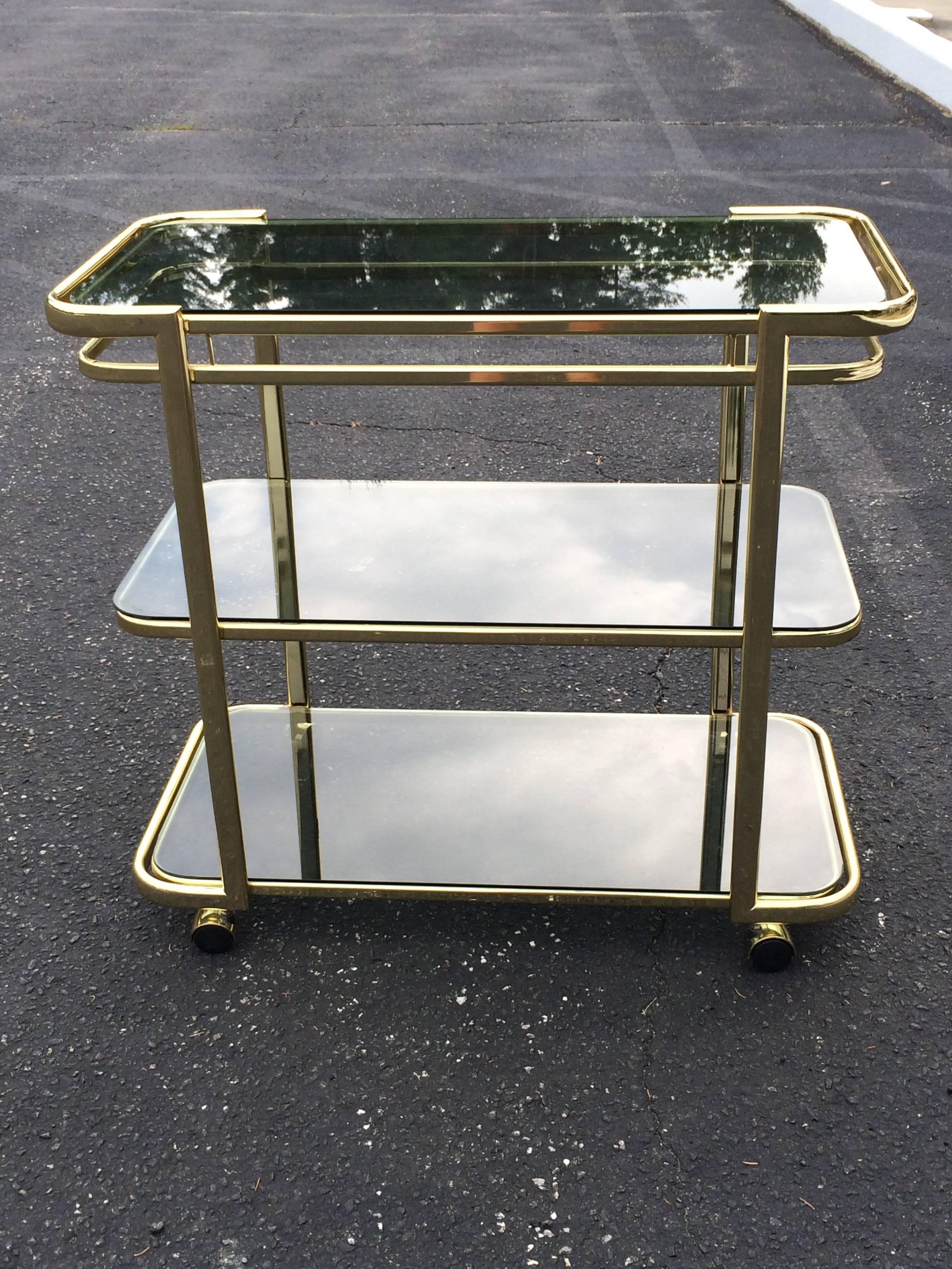 Brass and Smoked Glass Bar Cart In Good Condition In Redding, CT