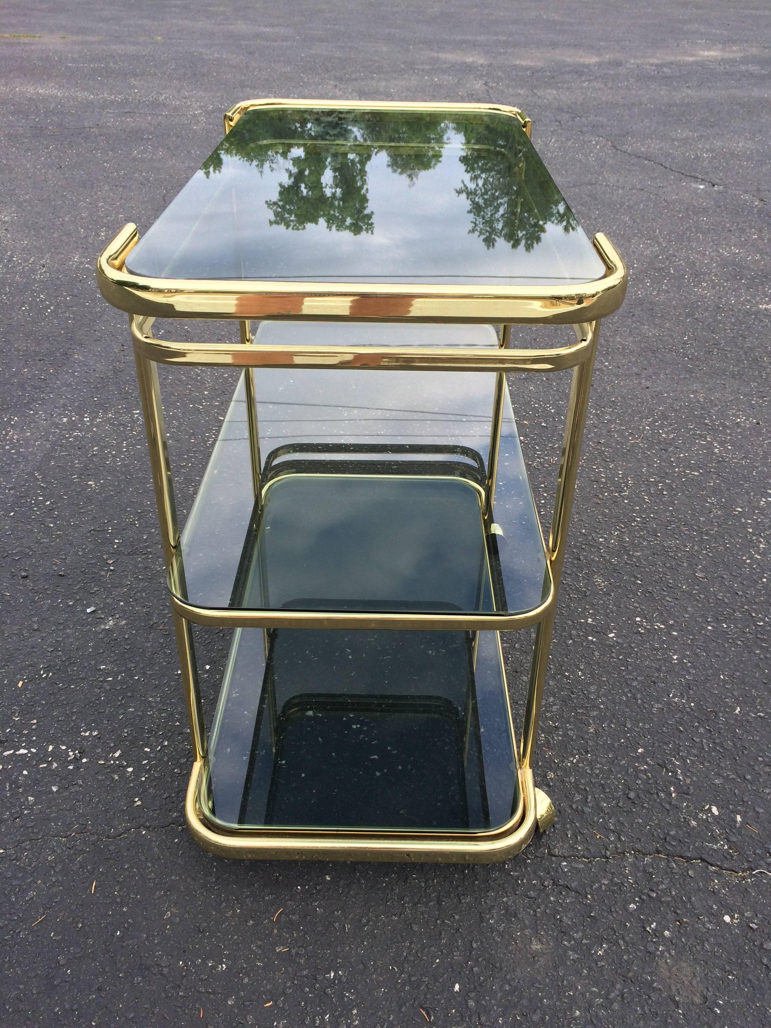 Brass and Smoked Glass Bar Cart 4