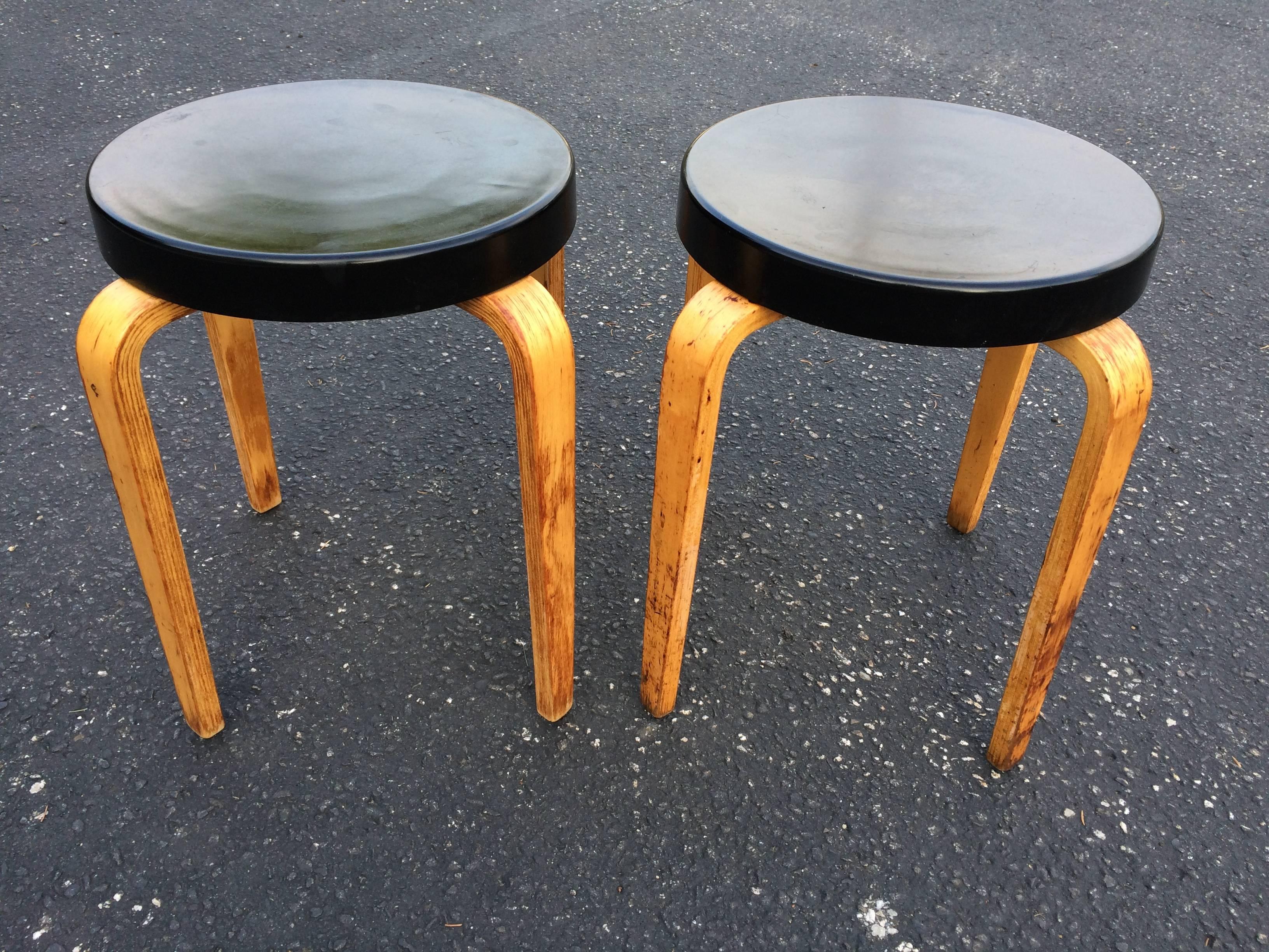 Mid-Century Modern Pair of Authentic Thonet Stacking Stool Tables