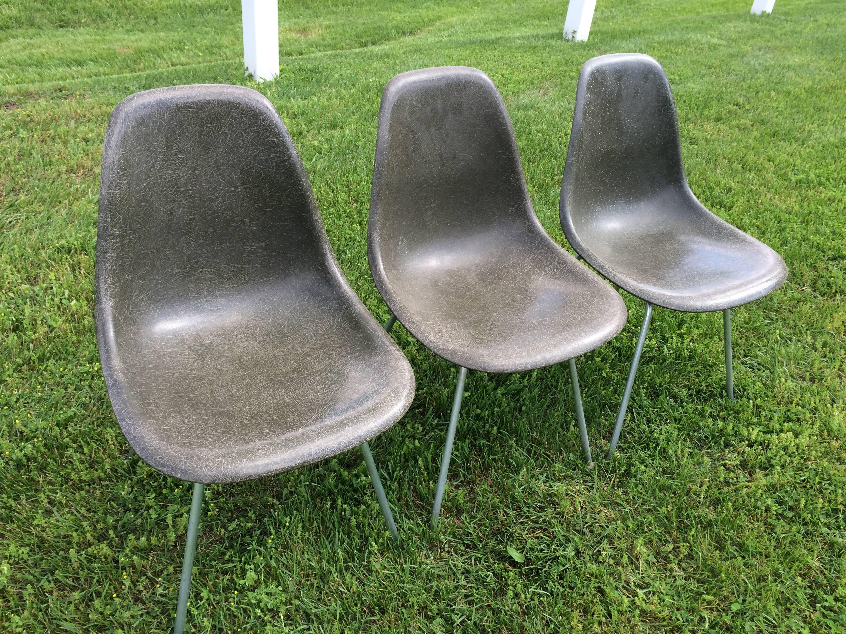 Mid-Century Modern Charles Eames for Herman Miller Fiberglass Shell Side Chairs 